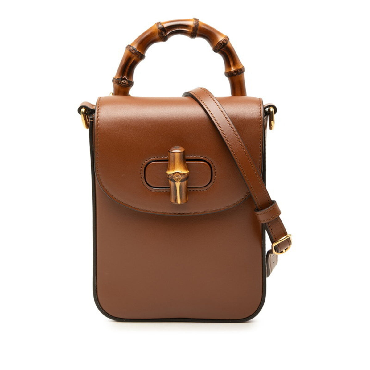 Gucci Bamboo Brown Leather Handbag Shoulder Bag (Pre-Owned)