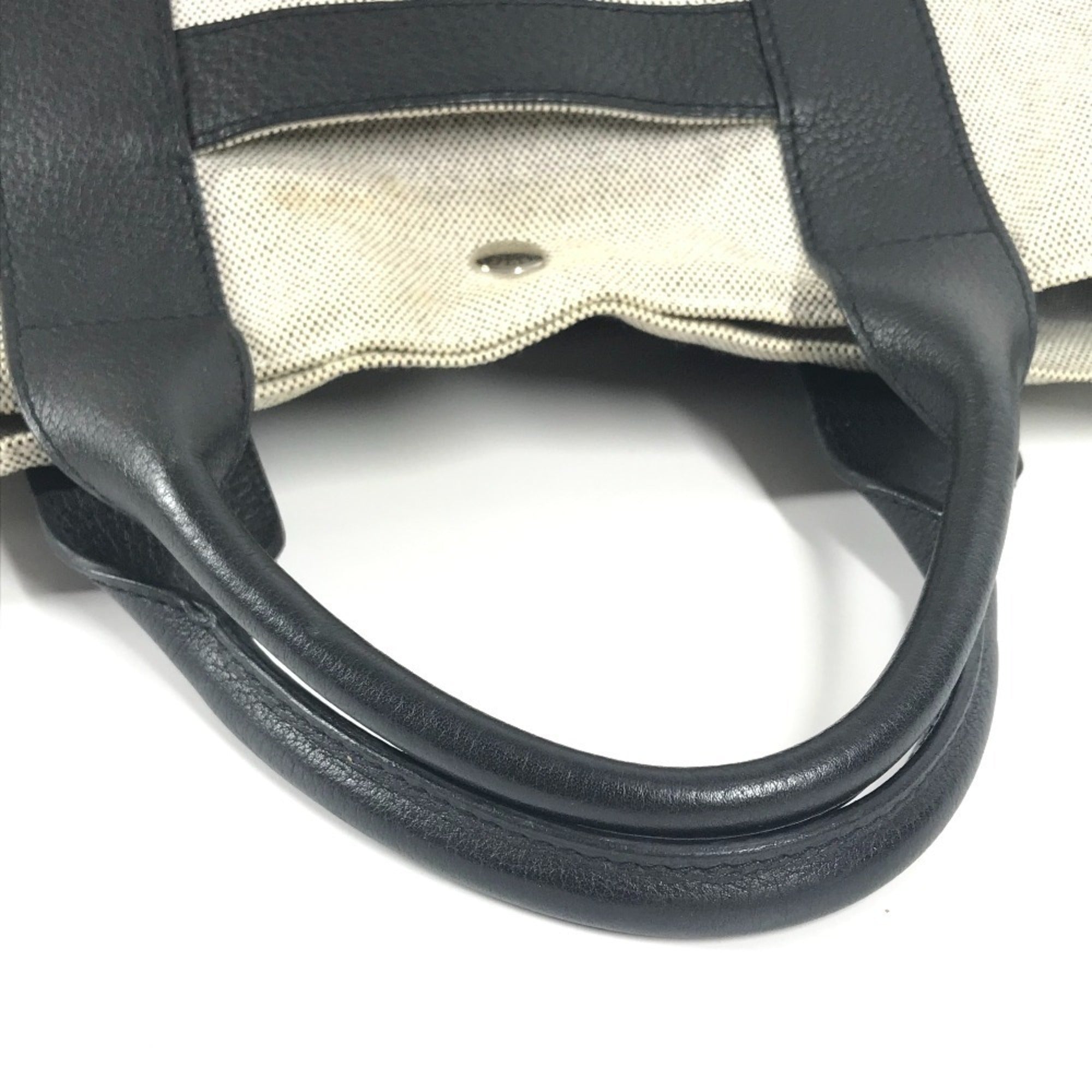 Hermes Black Gray Toile H Leather Handbag Tote Bag (Pre-Owned)
