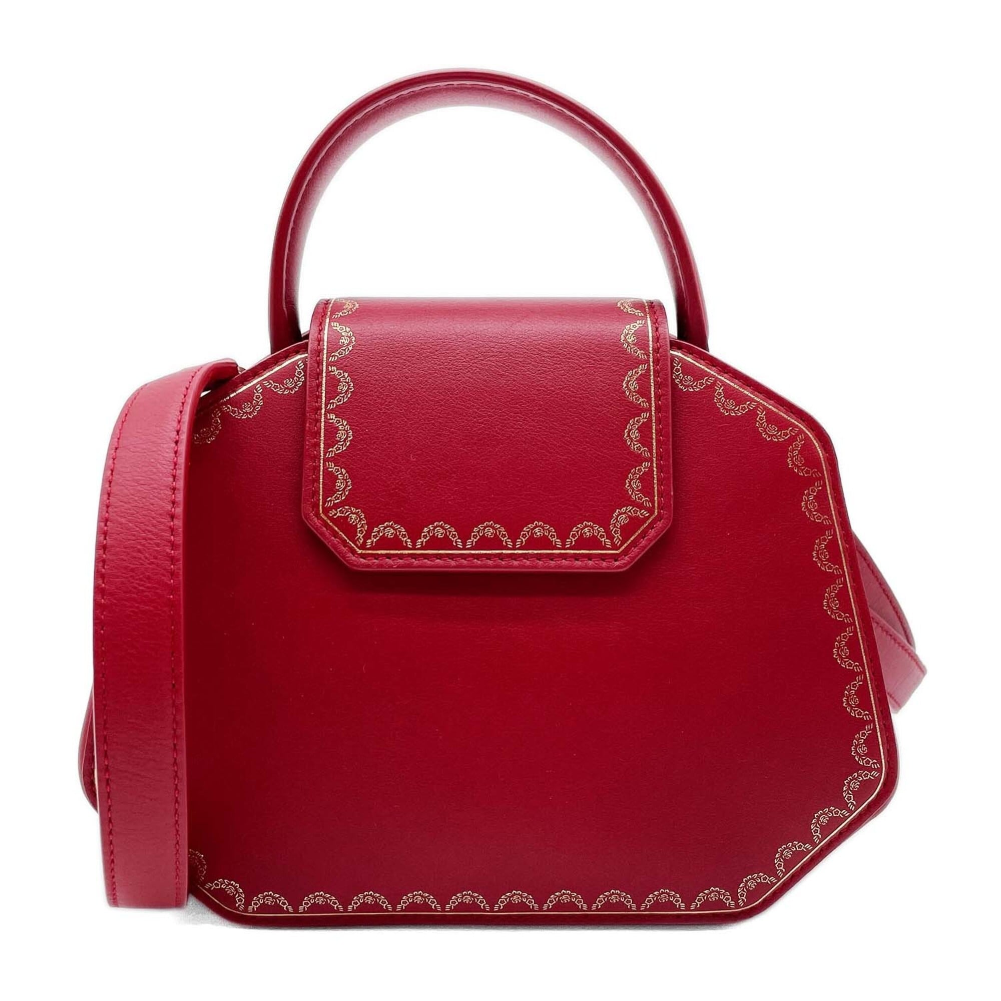 Cartier Gold Red Color Leather Handbag Shoulder Bag (Pre-Owned)