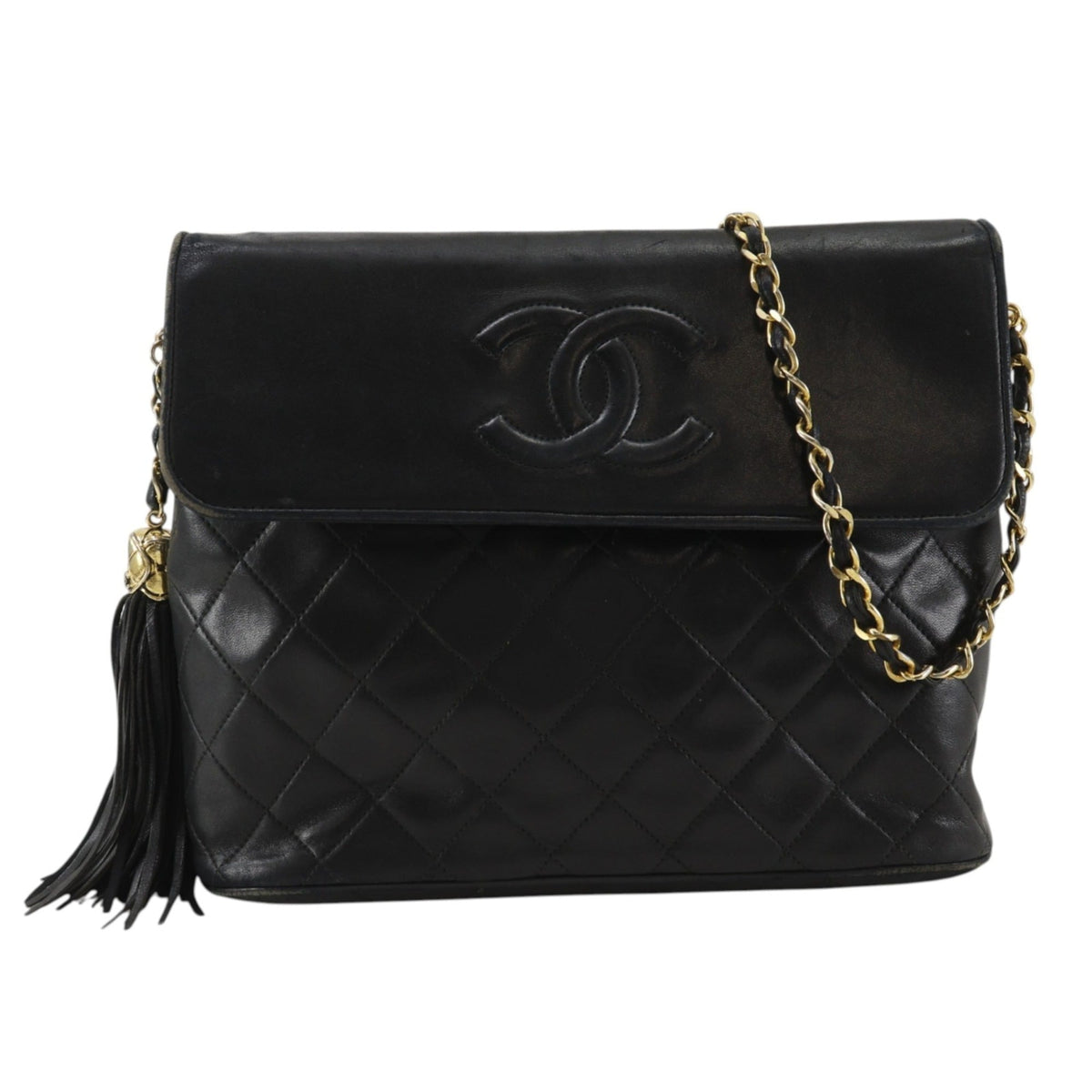Chanel Matelasse Black Leather Shoulder Bag (Pre-Owned)