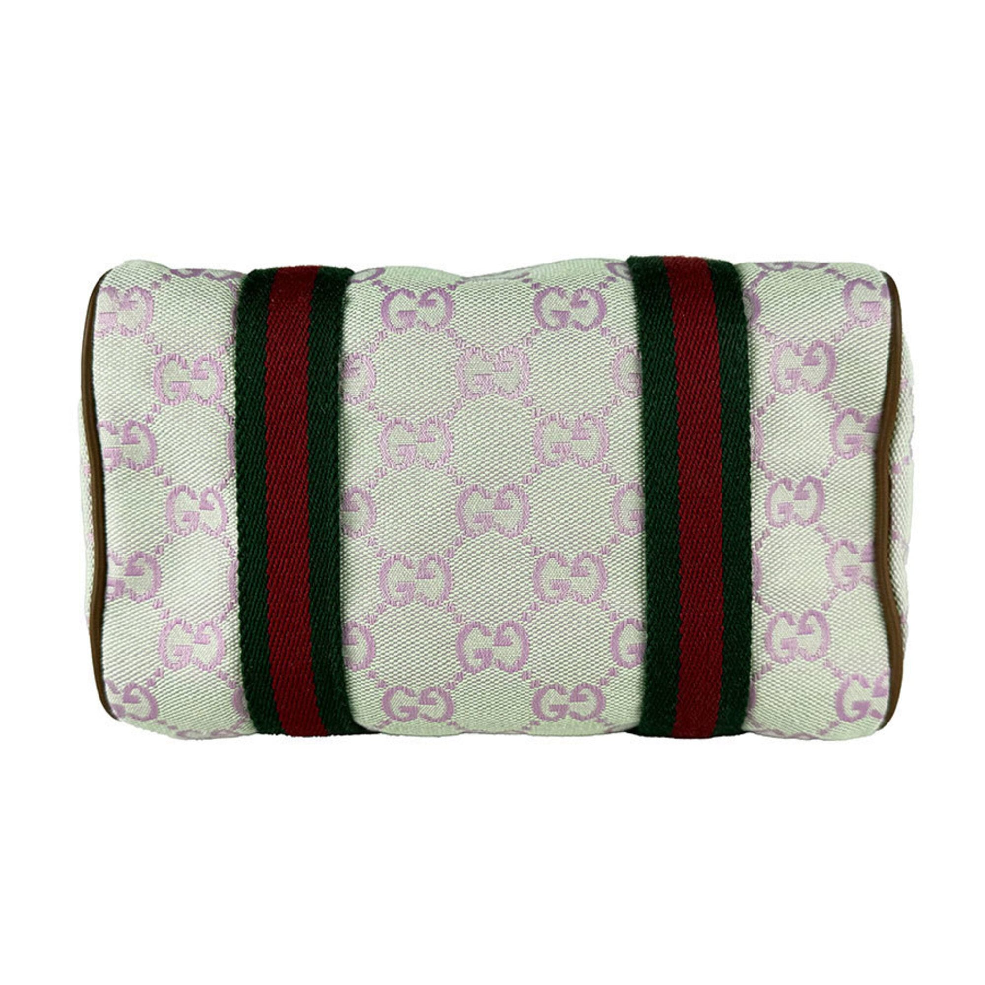 Gucci Brown Green Pink Canvas Leather Handbag Shoulder Bag (Pre-Owned)