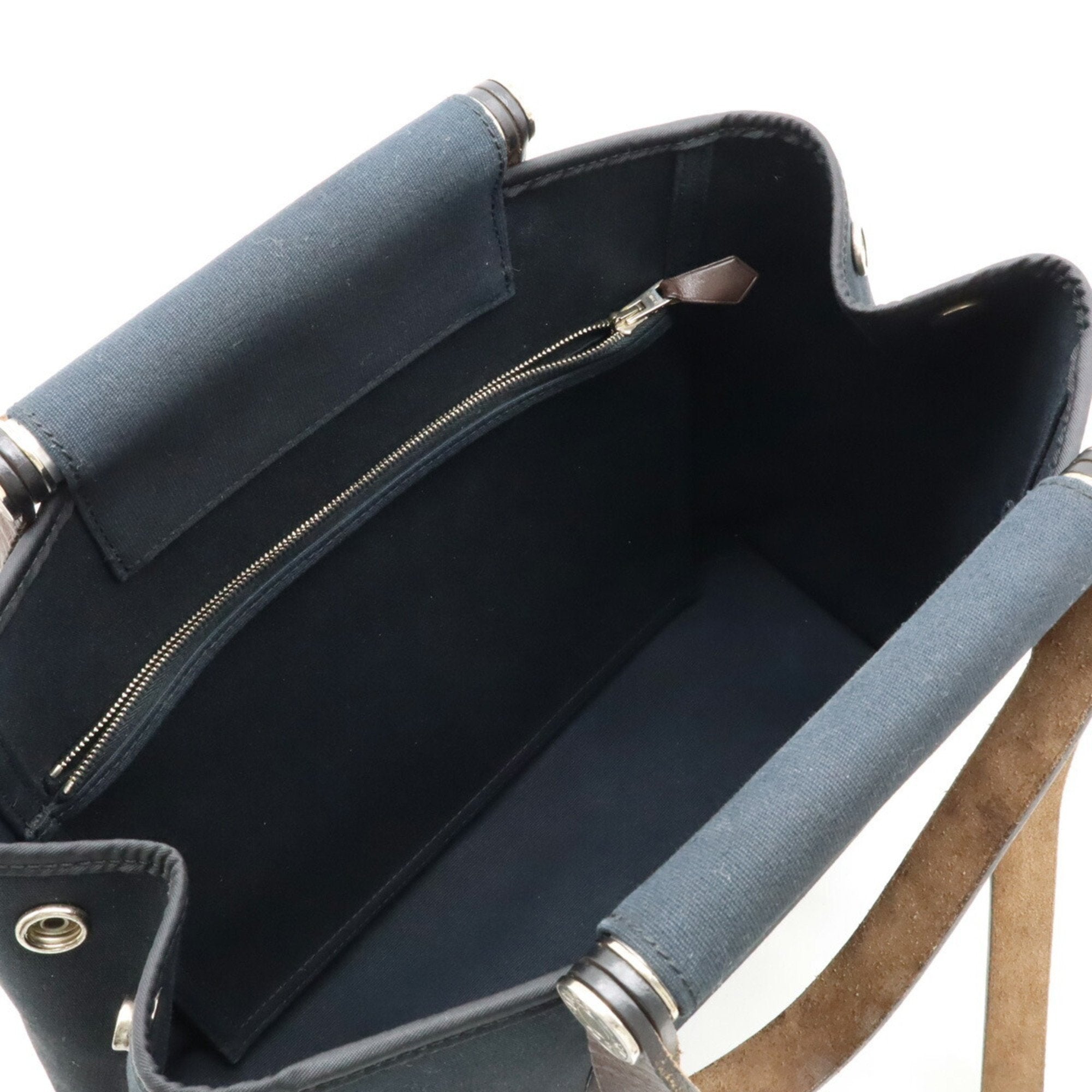 Hermes Black Toile Officier Leather Handbag Shoulder Bag Tote Bag (Pre-Owned)