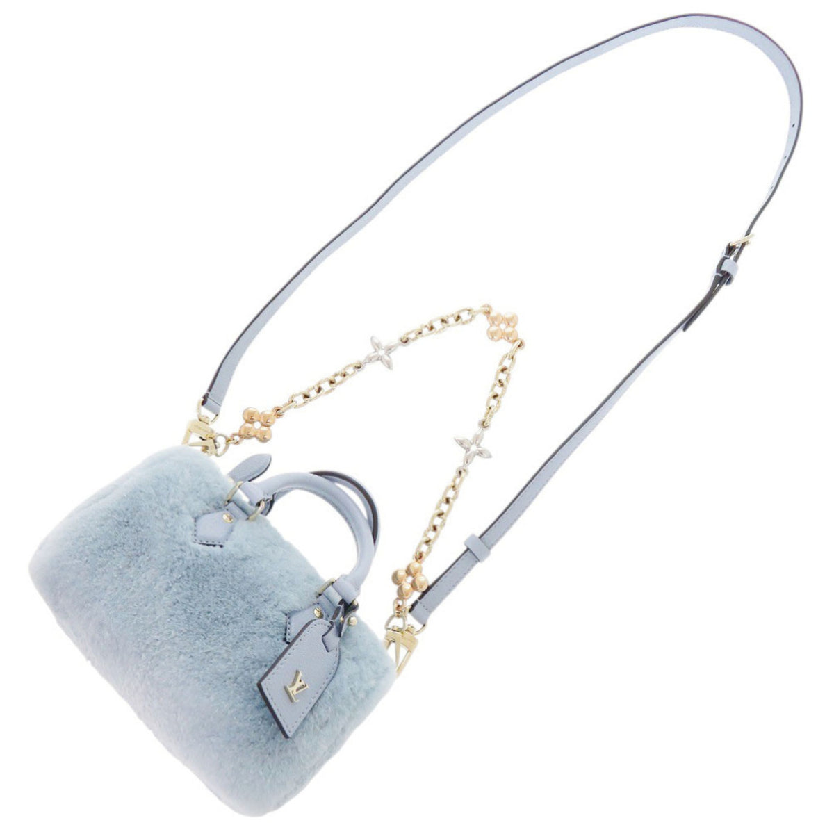 Louis Vuitton Light Blue Leather Fur Handbag (Pre-Owned)