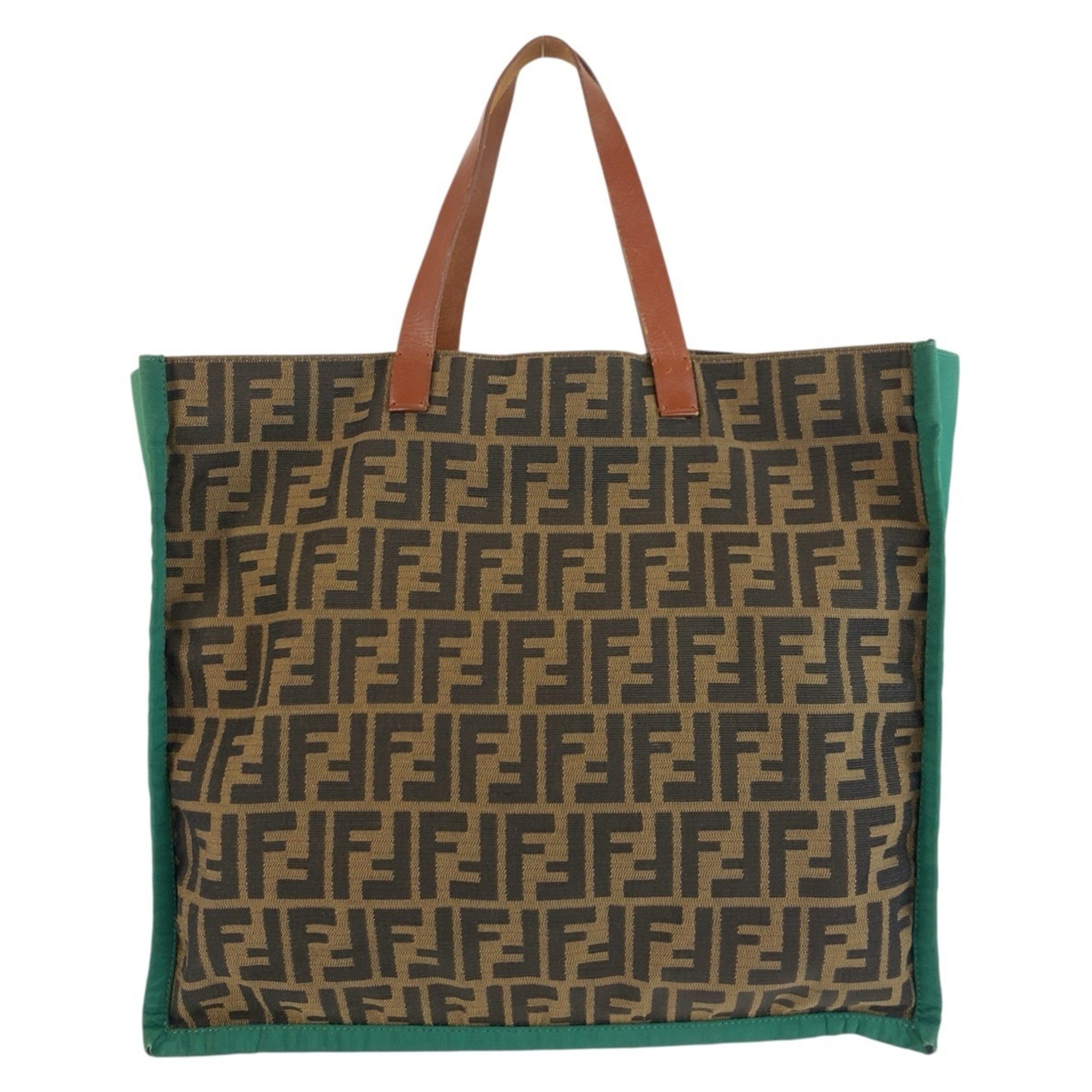 Fendi Brown Green Canvas Leather Handbag Tote Bag (Pre-Owned)