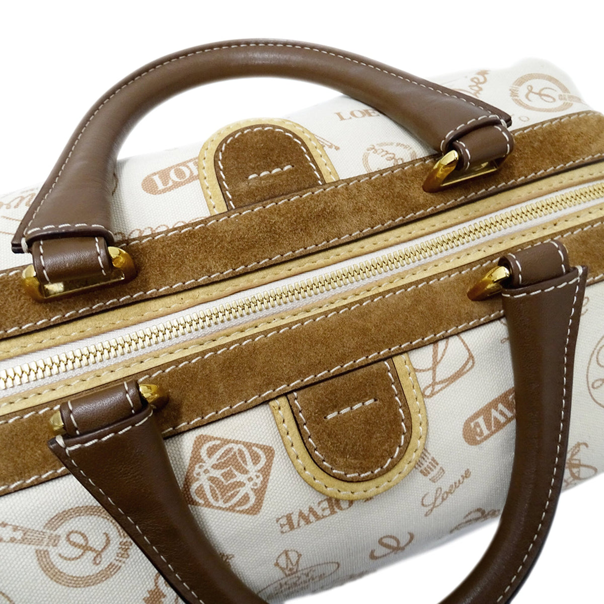 Loewe Beige Brown Canvas Boston Bag Handbag (Pre-Owned)