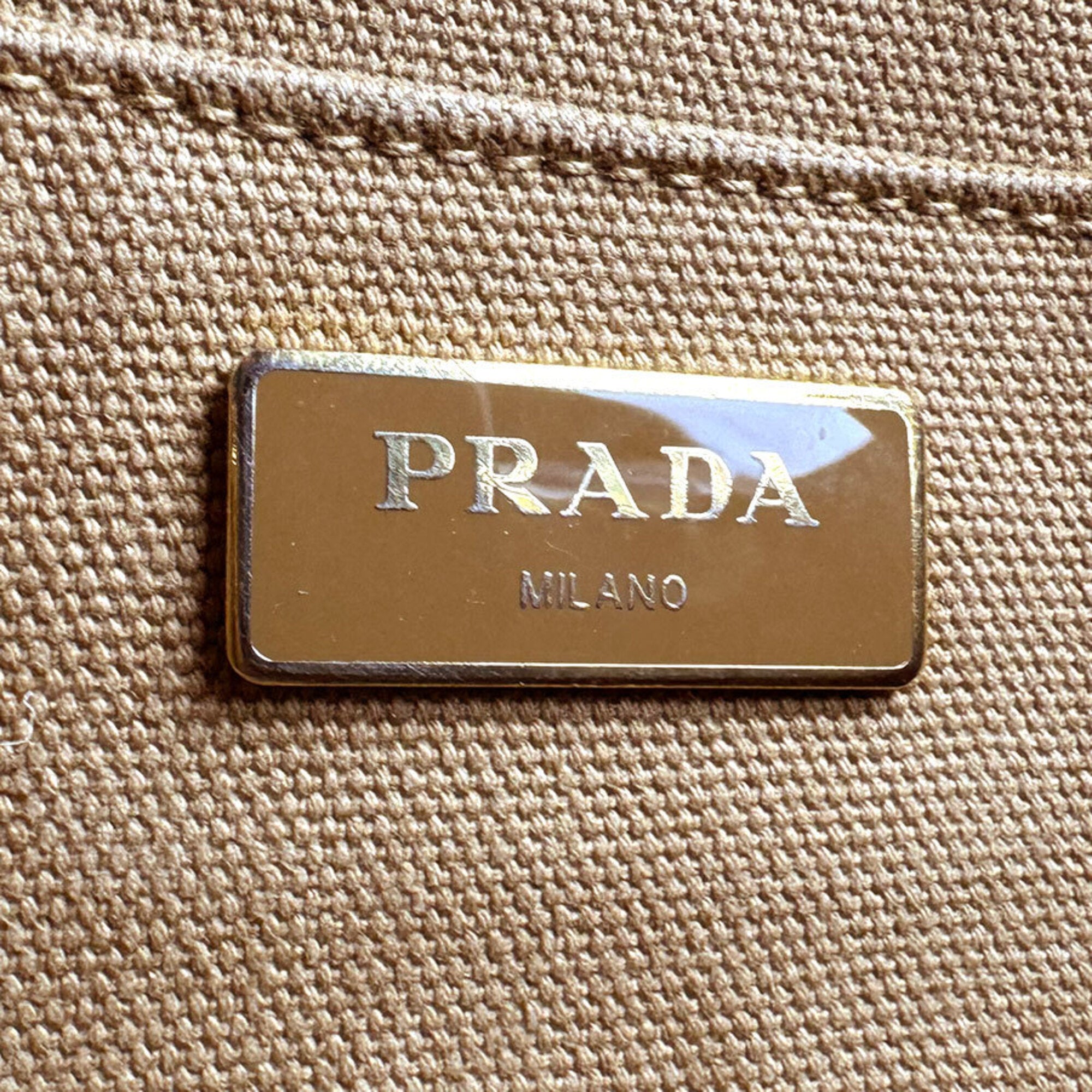 Prada Beige Brown Canapa Handbag Shoulder Bag (Pre-Owned)