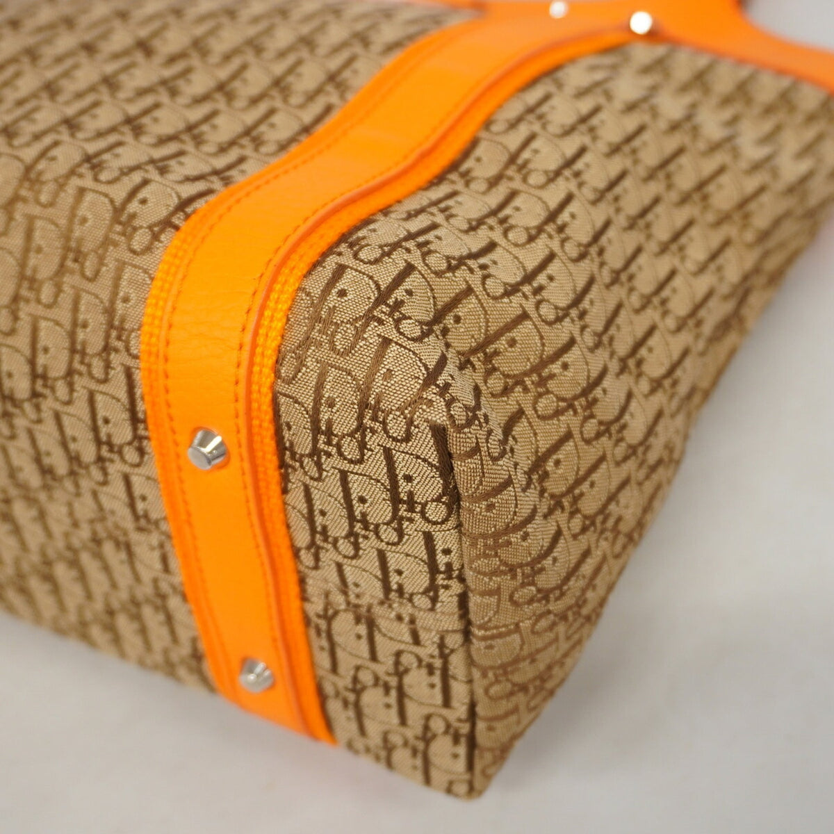 Christian Dior Brown Orange Canvas Leather Handbag (Pre-Owned)