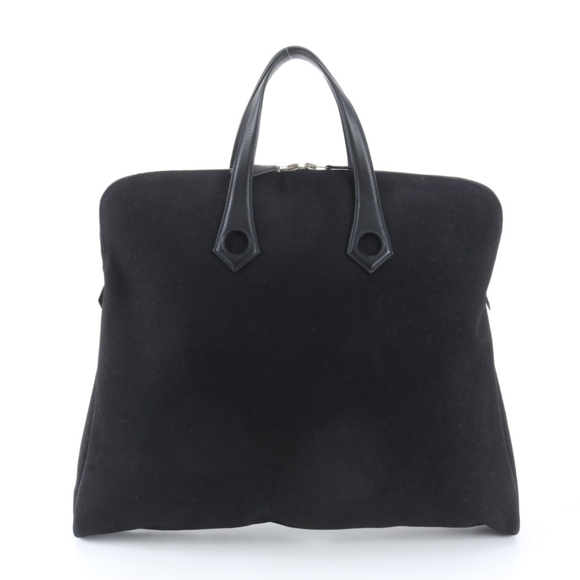 Hermes Black Leather Canvas Shoulder Bag Tote Bag (Pre-Owned)