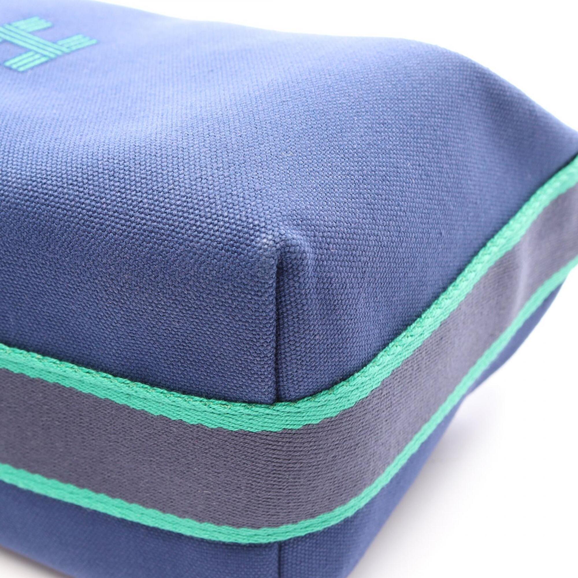 Hermes Blue Green Canvas Handbag (Pre-Owned)