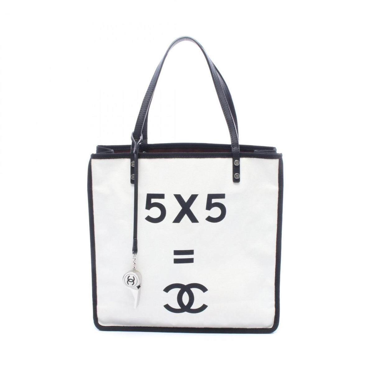 Chanel Black White Canvas Leather Handbag Tote Bag (Pre-Owned)
