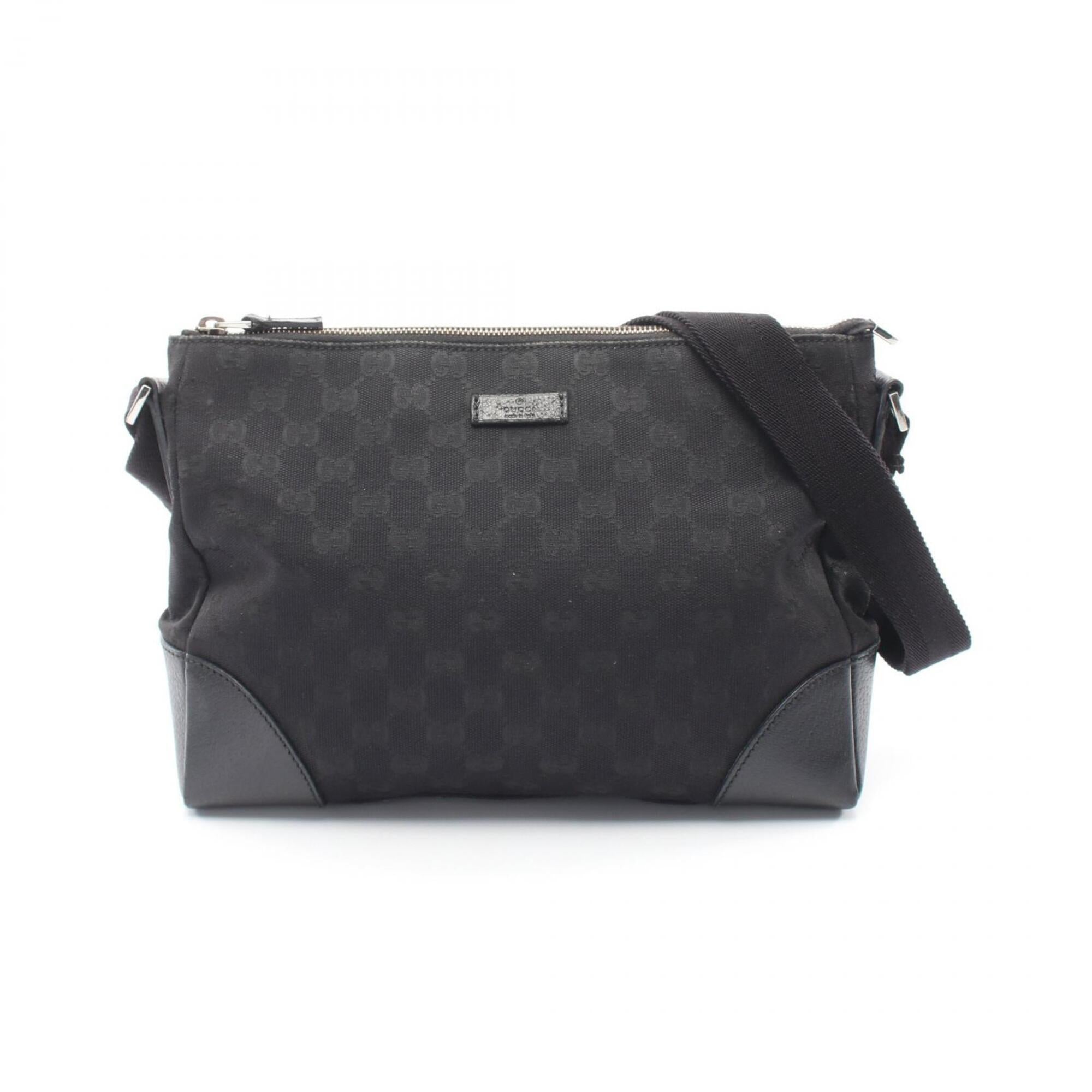 Gucci Black Canvas Leather Handbag Shoulder Bag (Pre-Owned)