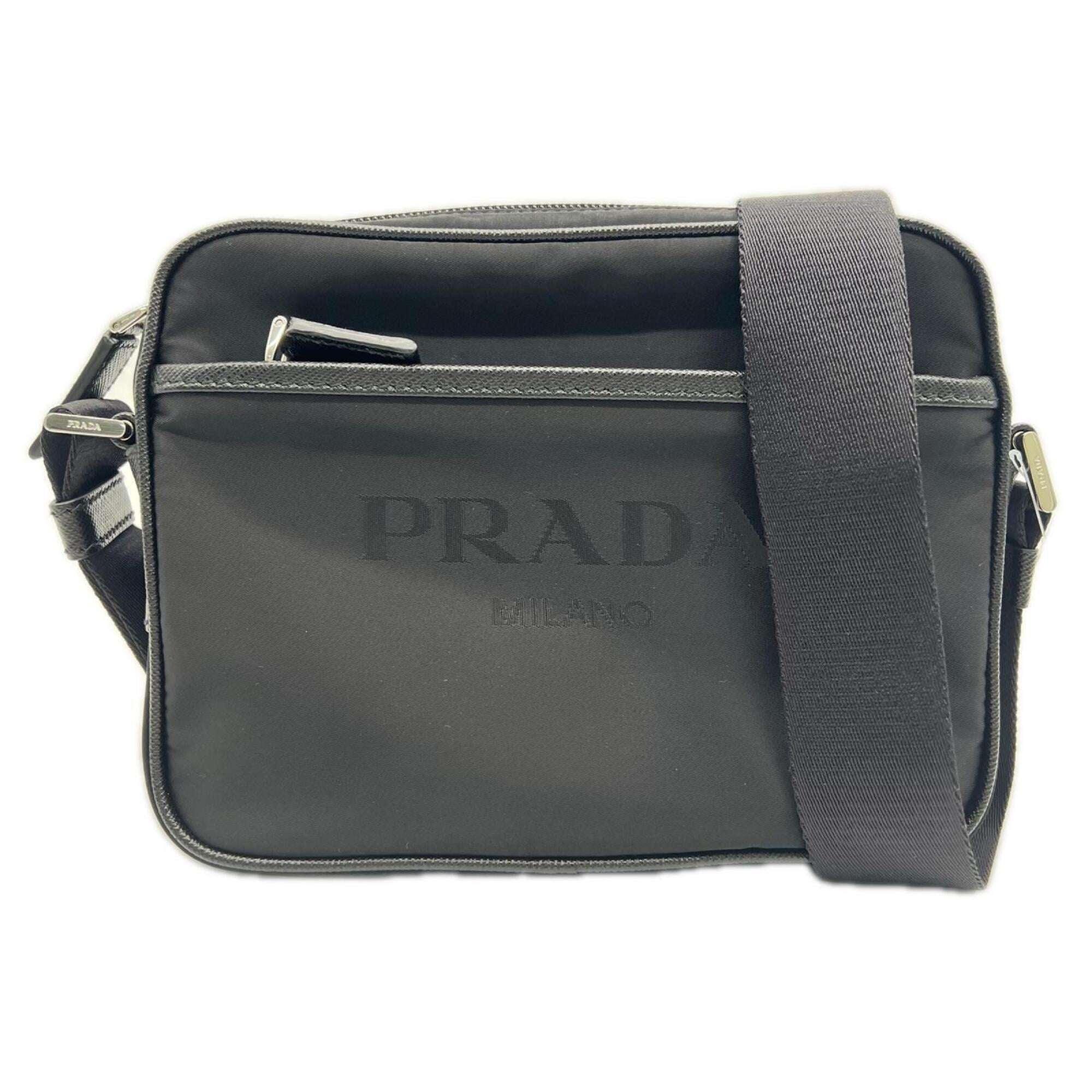 Prada Saffiano Black Nylon Shoulder Bag (Pre-Owned)