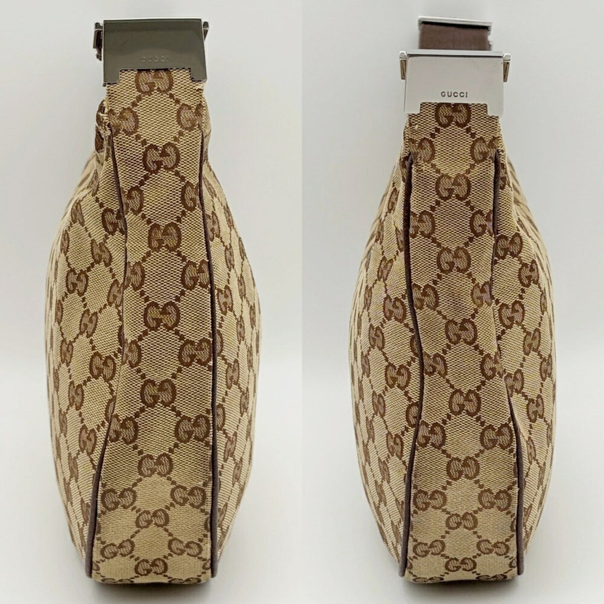 Gucci Beige Brown Canvas Leather Shoulder Bag (Pre-Owned)