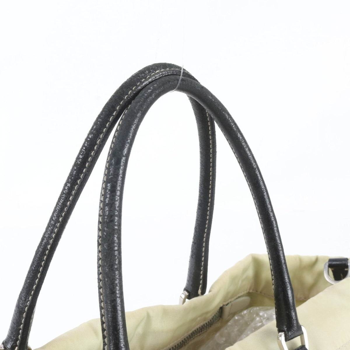 Prada Beige Leather Nylon Handbag Tote Bag (Pre-Owned)