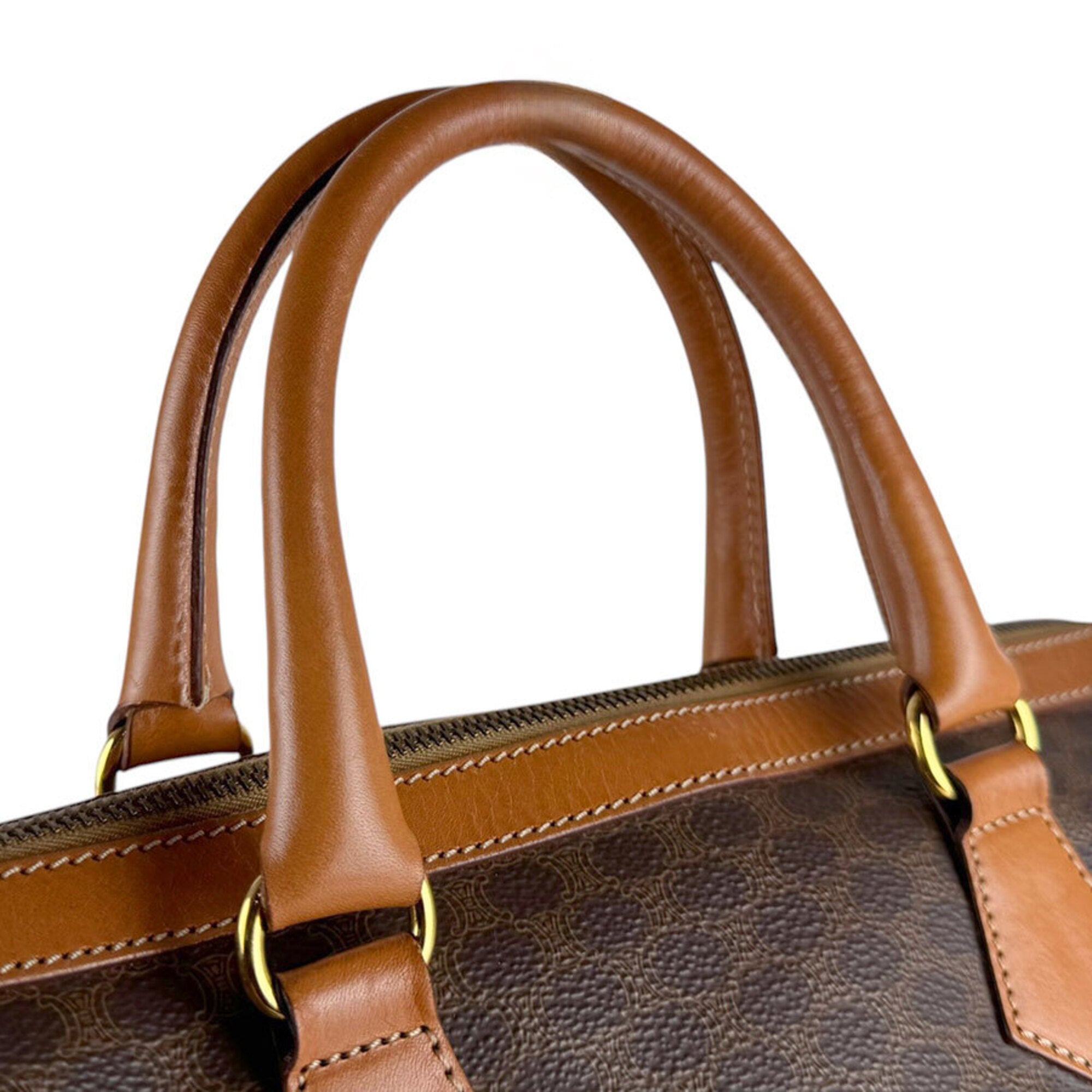 Celine Brown Coated Canvas Leather Boston Bag Handbag (Pre-Owned)