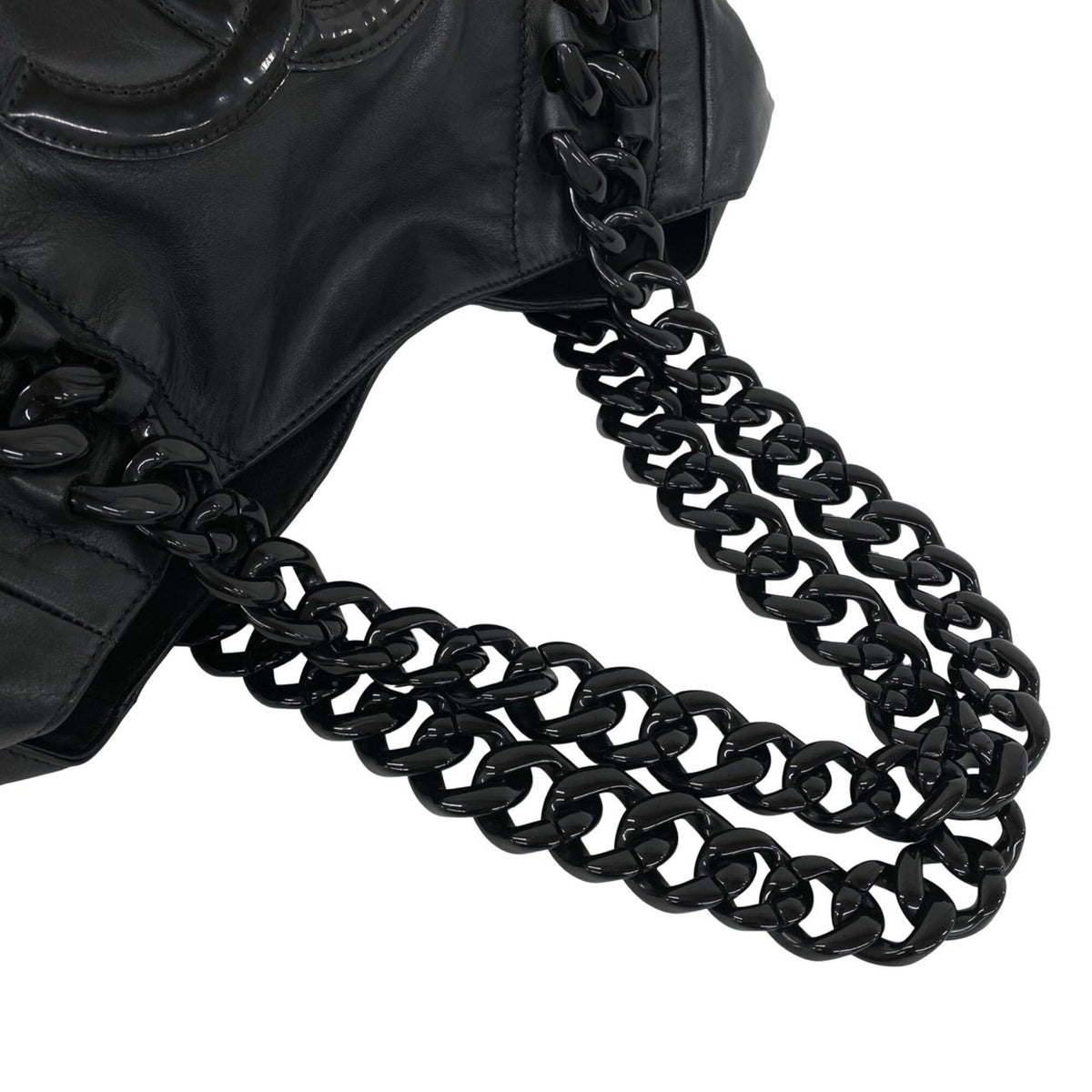 Chanel Black Leather Plastic Handbag Tote Bag (Pre-Owned)