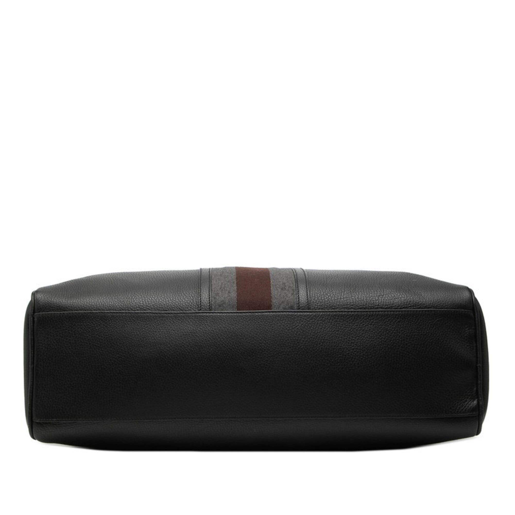 Gucci Sherry Line Black Gray Brown Leather Boston Bag (Pre-Owned)
