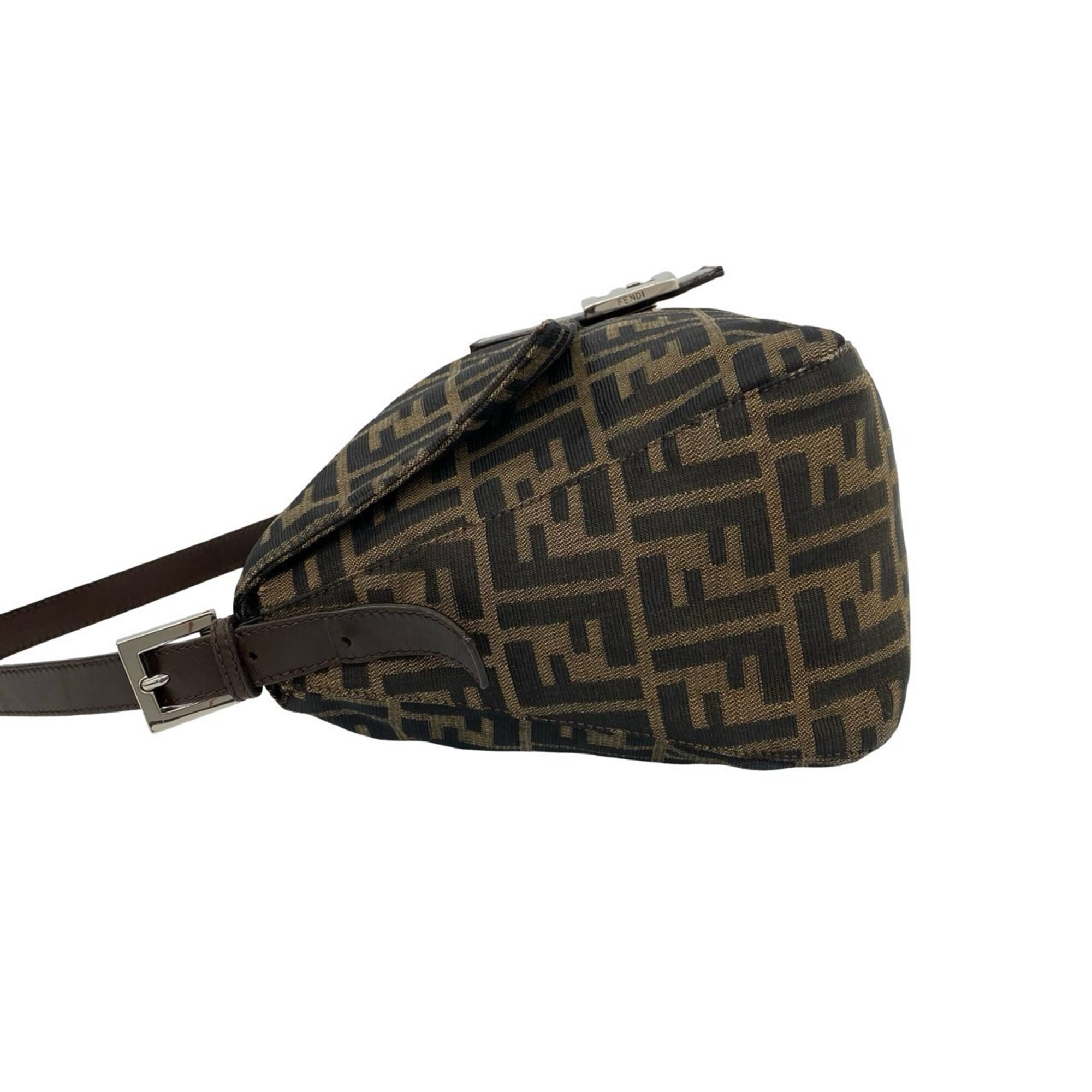 Fendi Black Brown Canvas Leather Shoulder Bag (Pre-Owned)