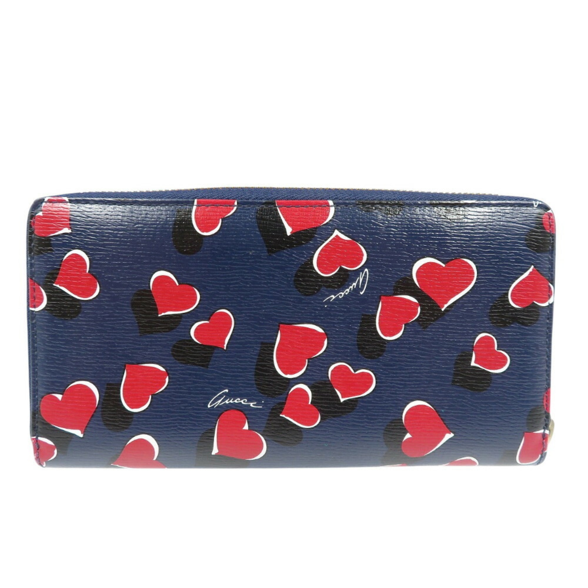 Gucci Black Navy Red Color Leather Long Wallet (Bi-Fold) (Pre-Owned)