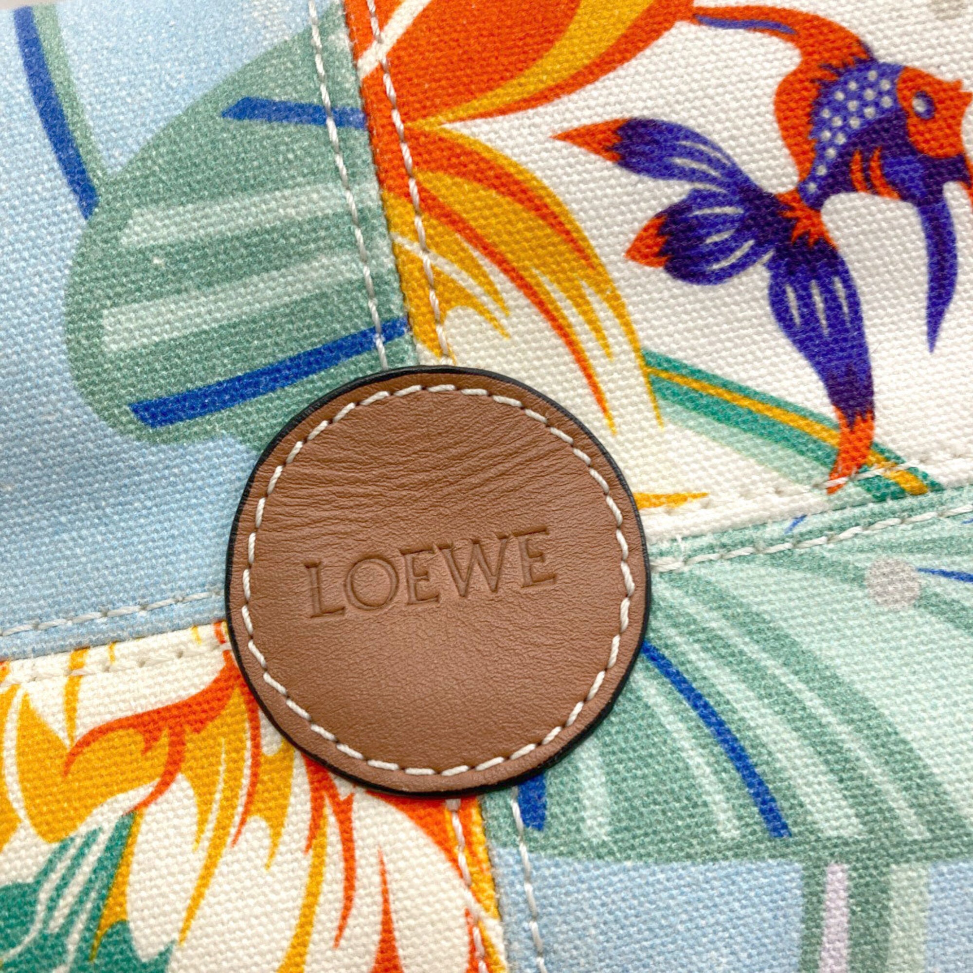 Loewe Brown Light Blue White Canvas Leather Tote Bag (Pre-Owned)