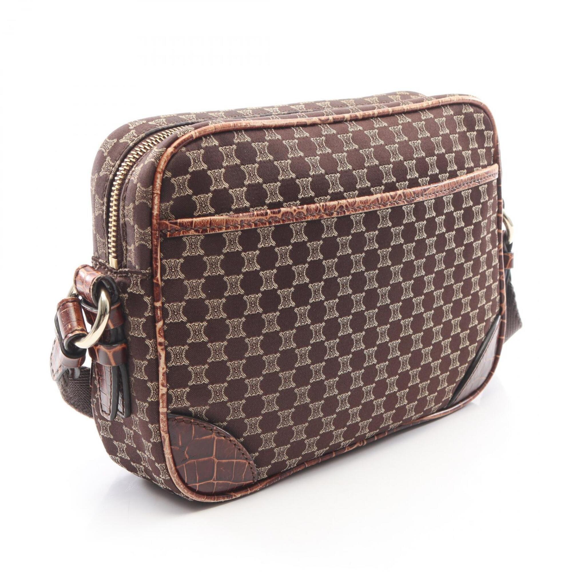 Celine Brown Canvas Leather Handbag Shoulder Bag (Pre-Owned)