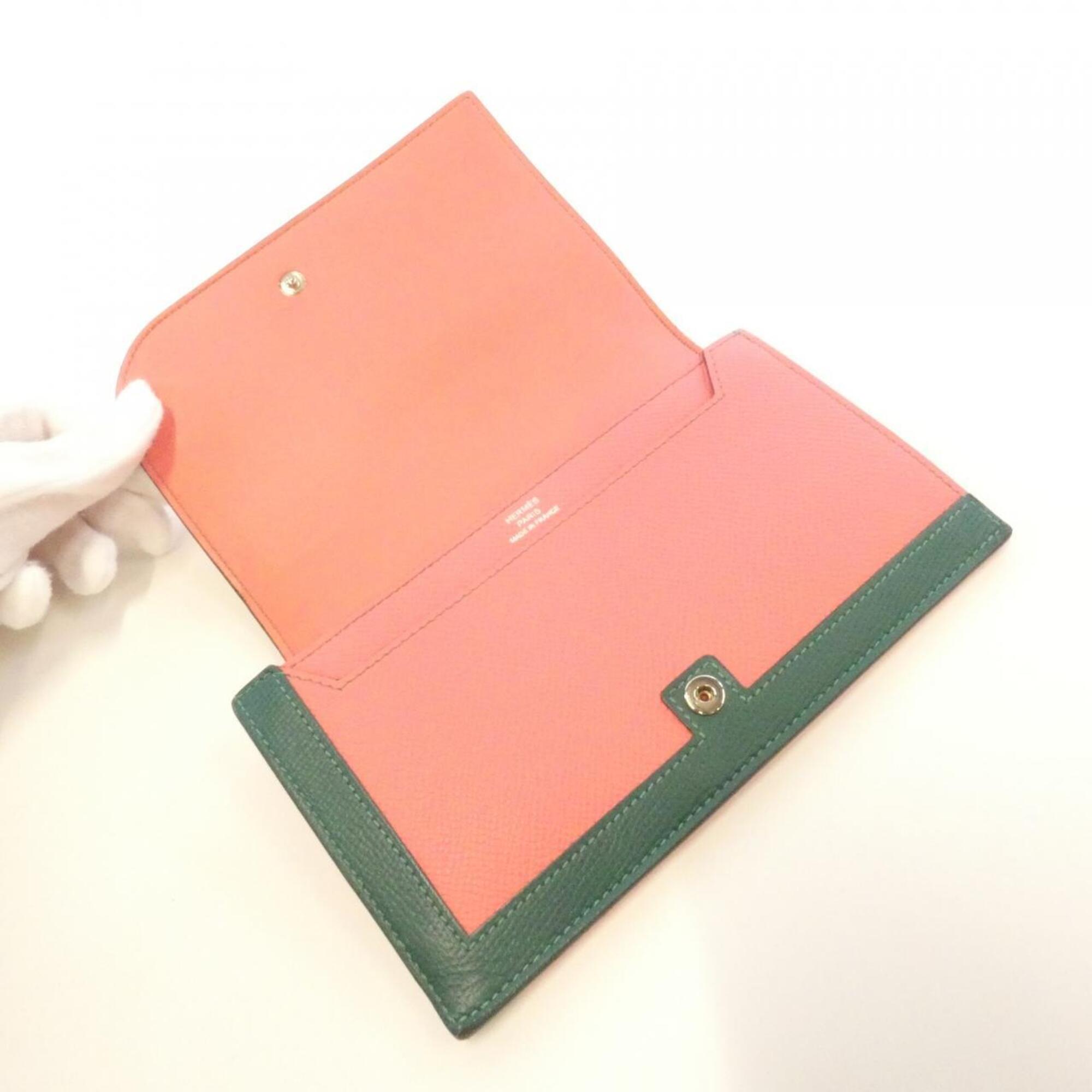 Hermes Lime Pink Rose Azalee Epsom Leather Long Wallet (Bi-Fold) (Pre-Owned)