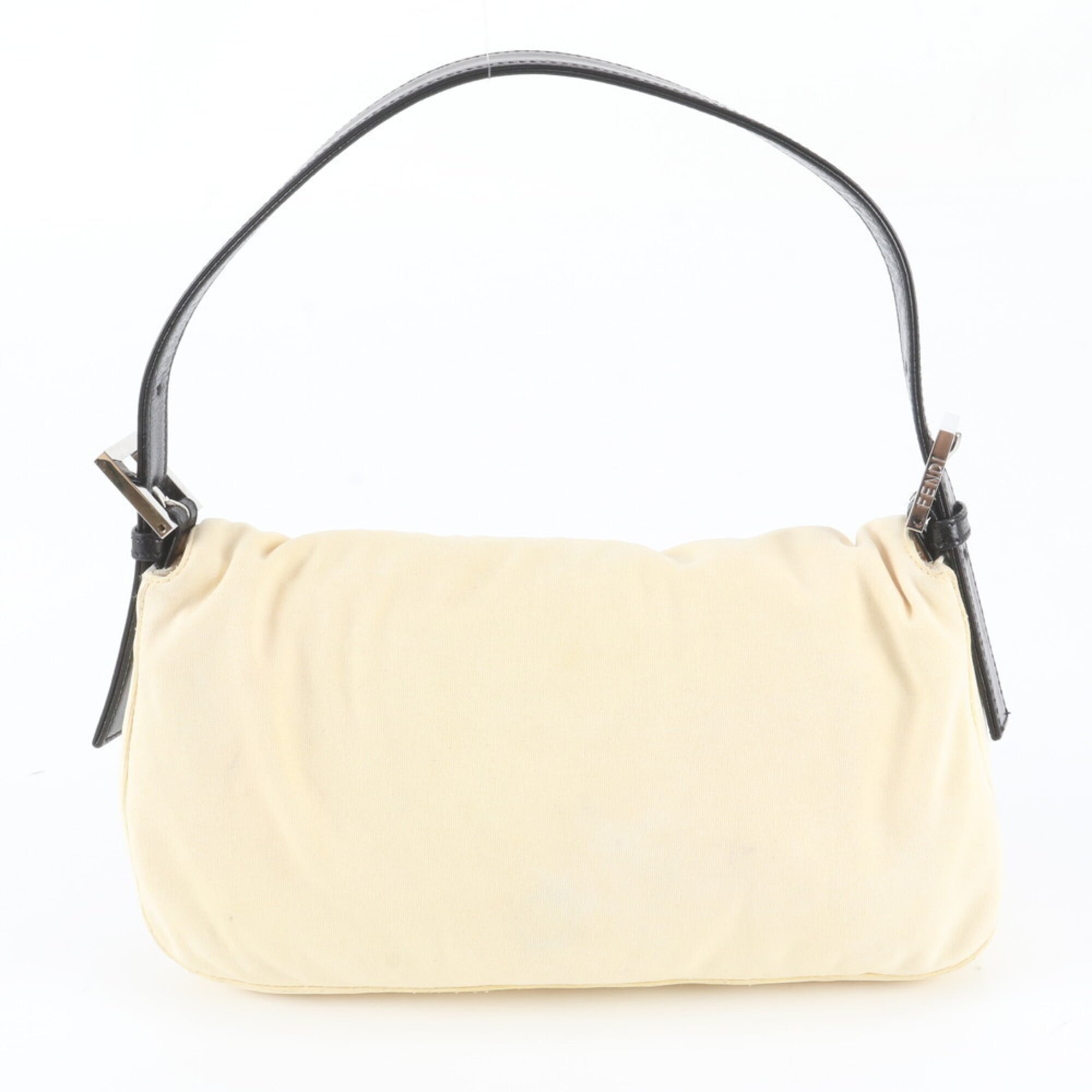 Fendi Beige Black Leather Canvas Handbag Shoulder Bag (Pre-Owned)
