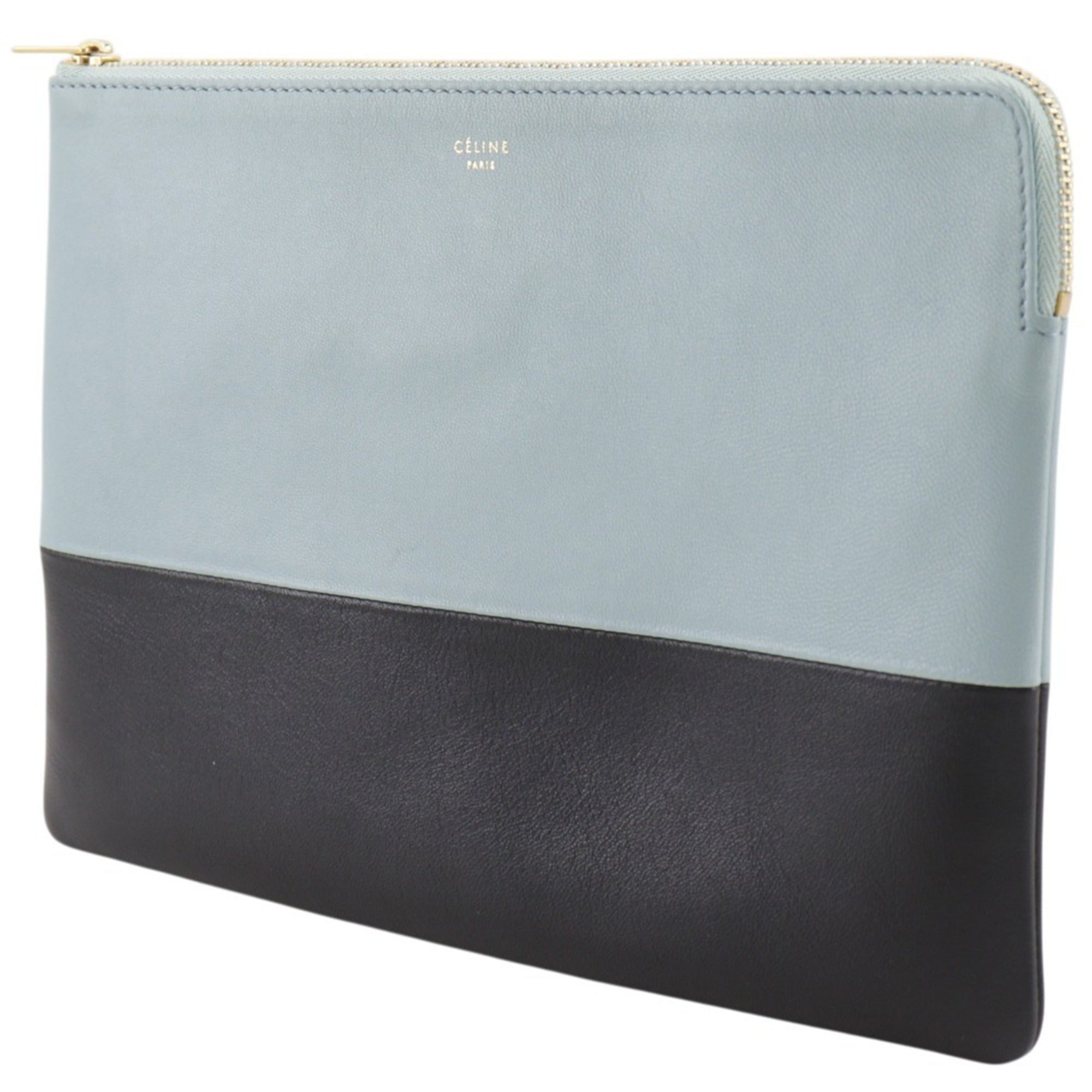 Celine Black Light Blue Leather Clutch Bag Pouch (Pre-Owned)