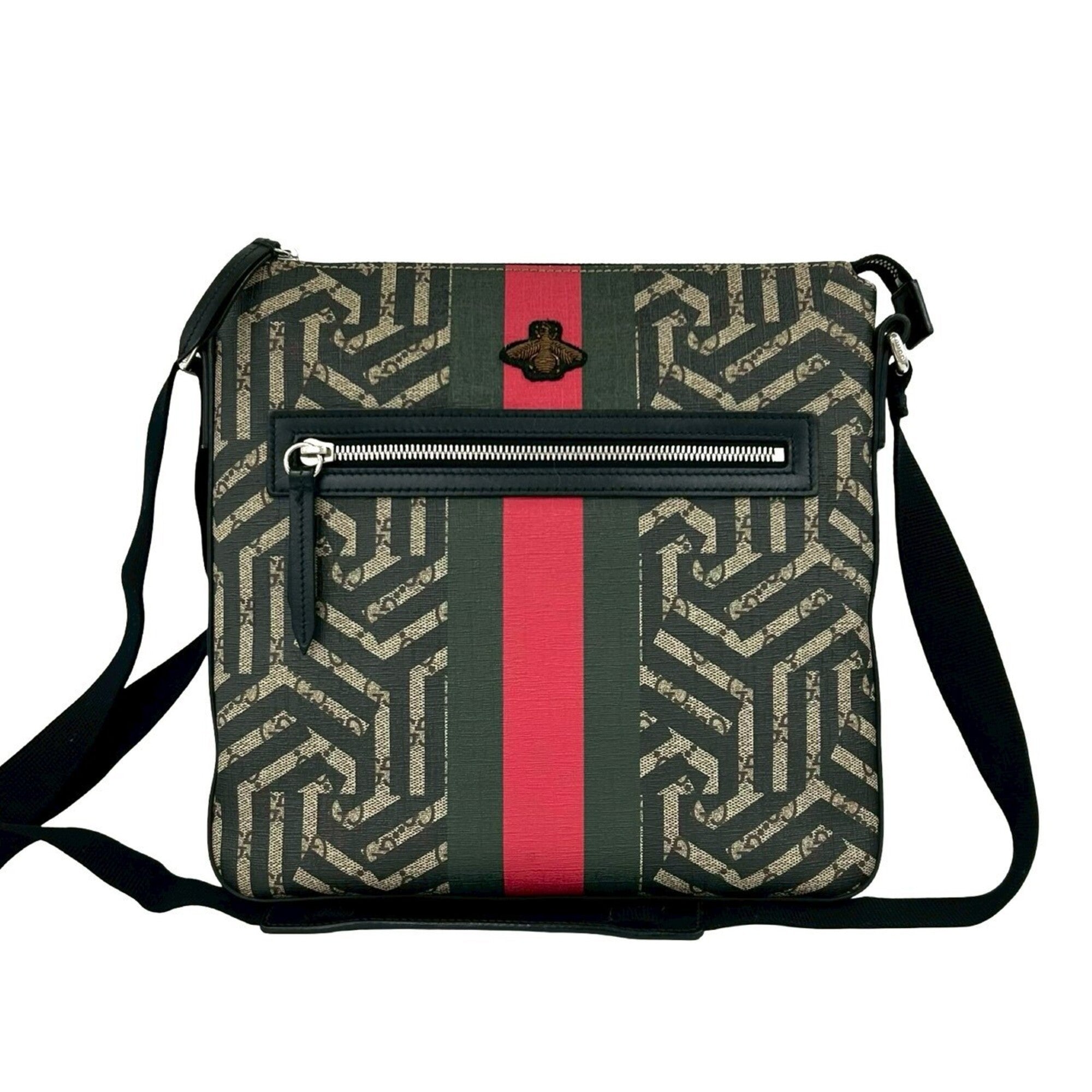 Gucci Black Green Red Color Elastane Leather Shoulder Bag (Pre-Owned)