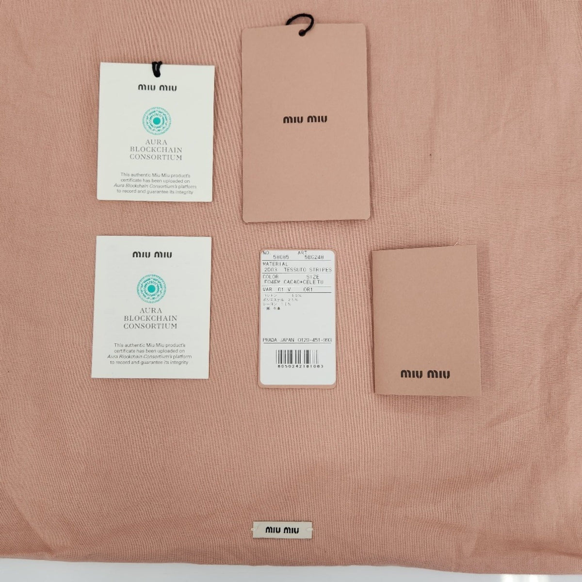 Miu Miu Beige Blue Brown Cocoa Cotton 59% Polyester 25% Rayon 16% Leather Tote Bag (Pre-Owned)
