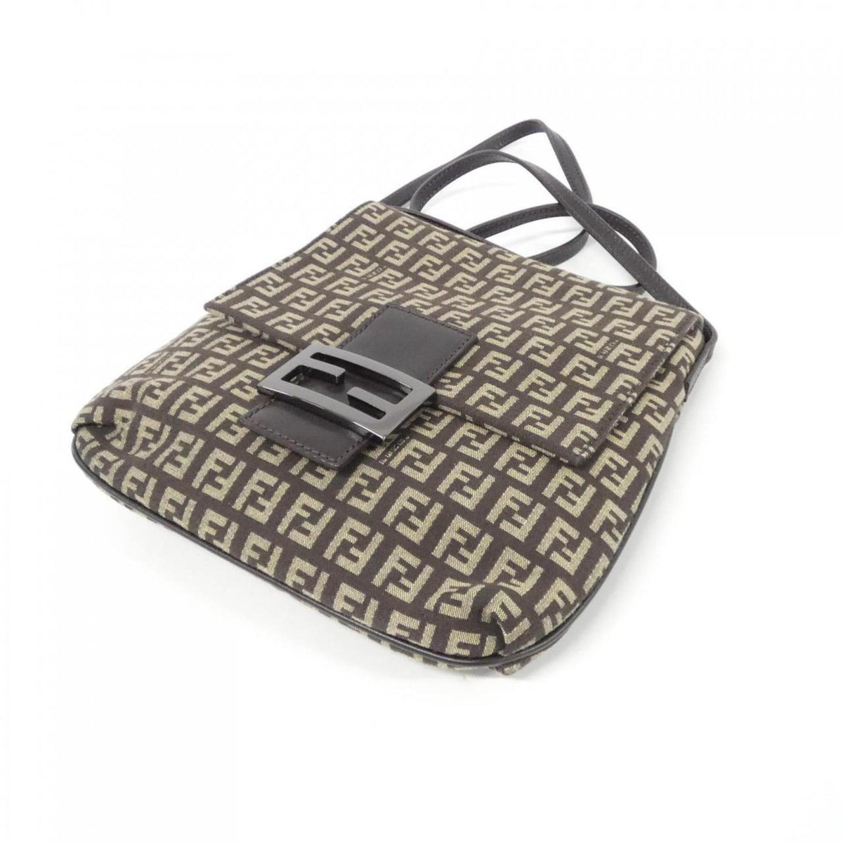 Fendi Beige Brown Canvas Shoulder Bag (Pre-Owned)