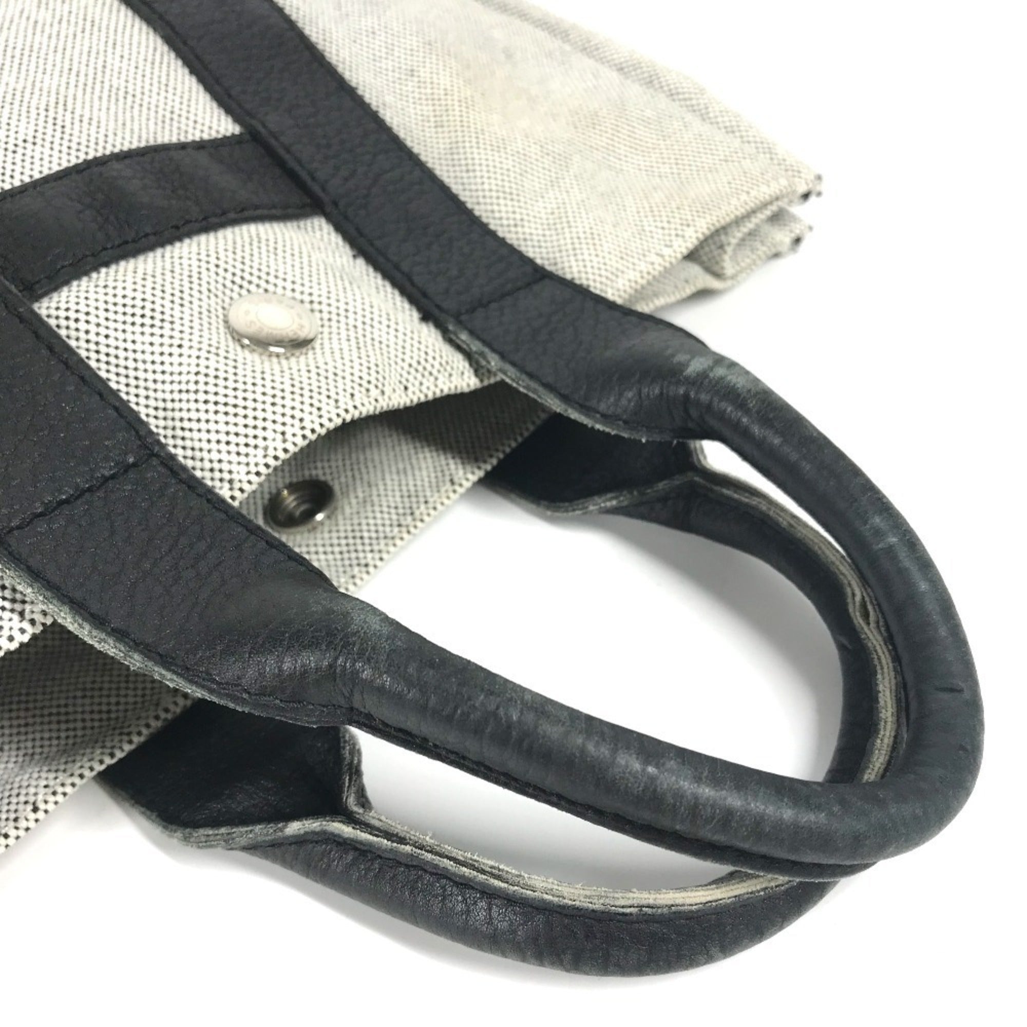 Hermes Black Gray Toile H Leather Handbag Tote Bag (Pre-Owned)