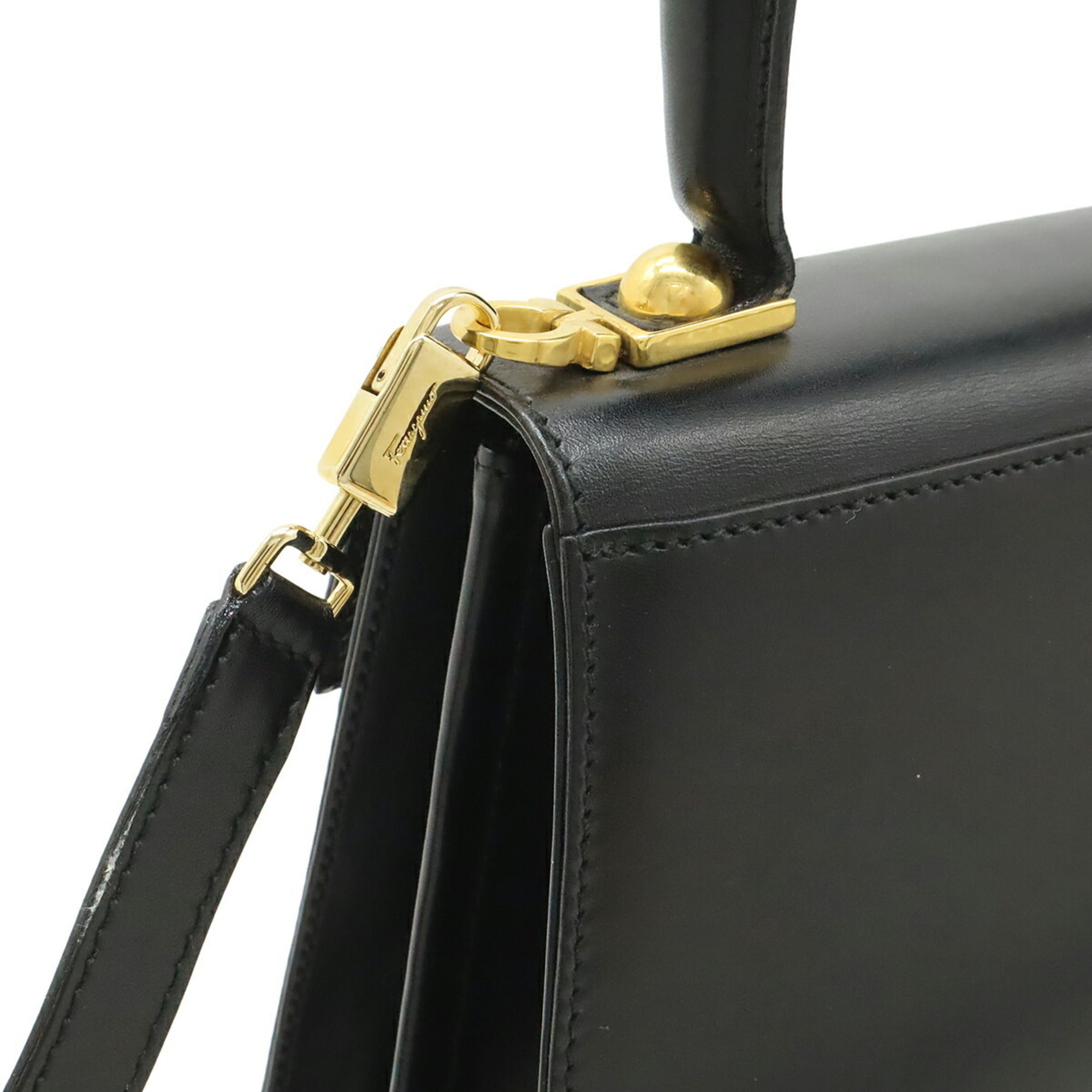 Salvatore Ferragamo Gancini Black Leather Handbag Shoulder Bag (Pre-Owned)