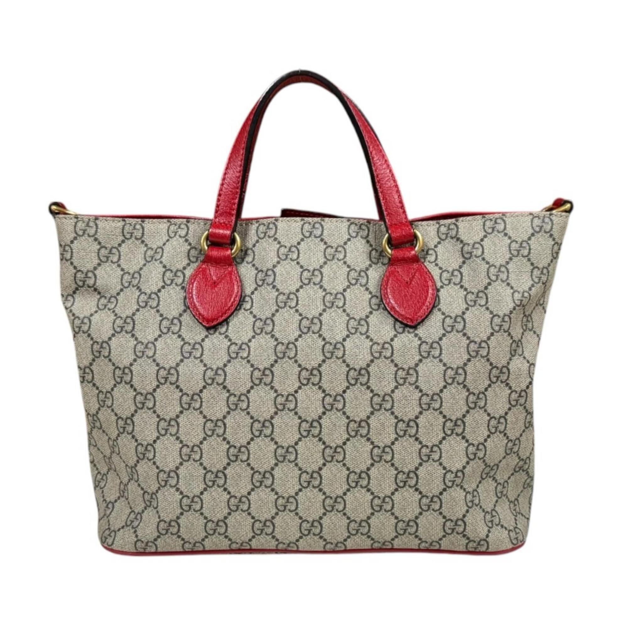 Gucci Brown Red Color Gg Supreme Canvas Shoulder Bag (Pre-Owned)