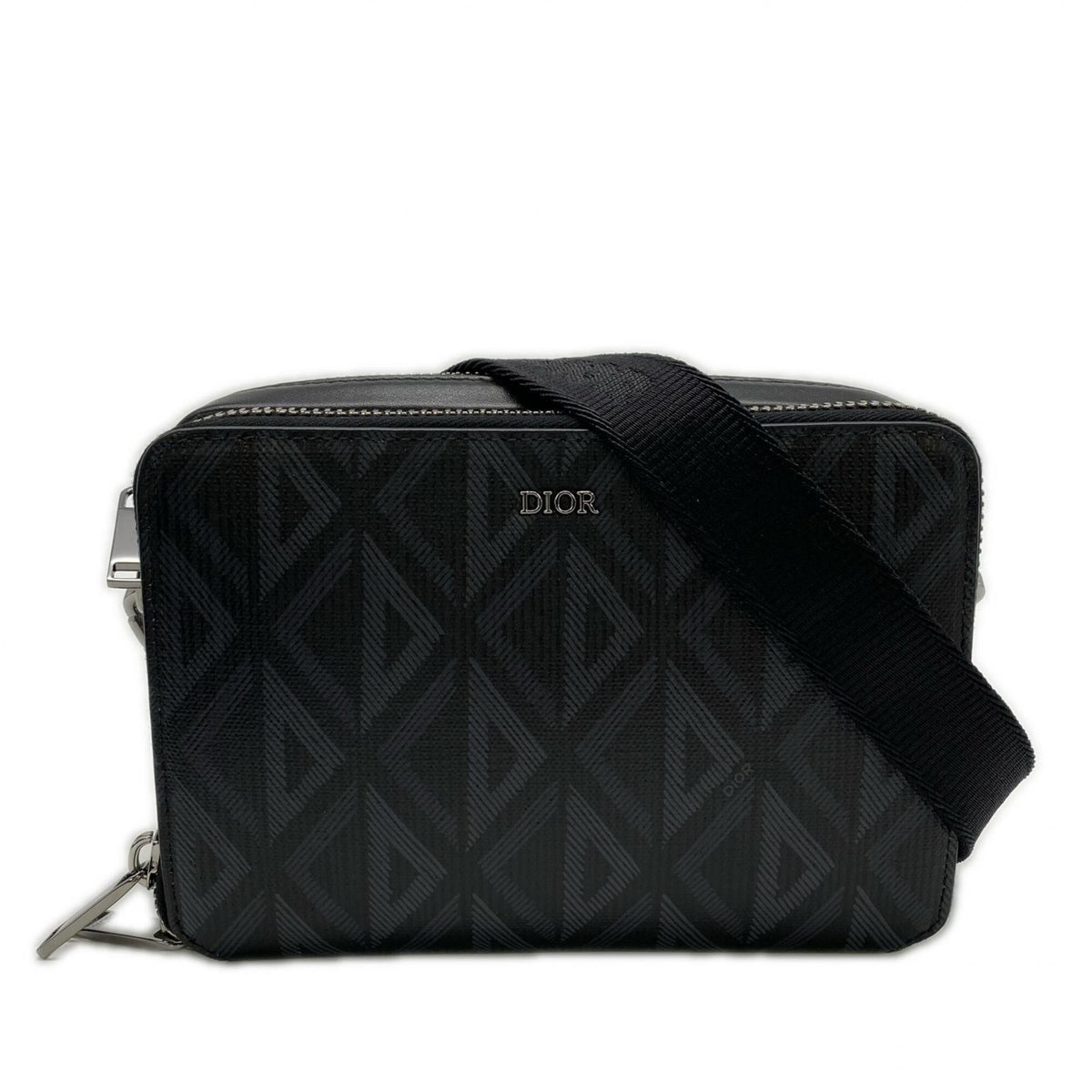 Christian Dior Black Gray Coated Canvas Leather Shoulder Bag (Pre-Owned)