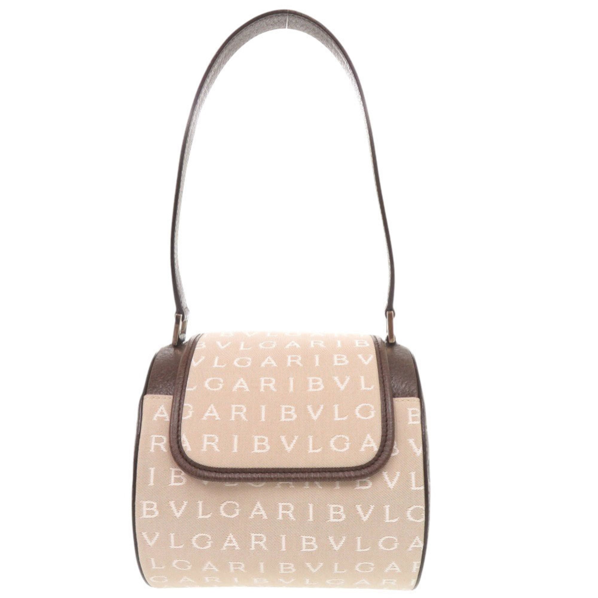Bvlgari Beige Brown Canvas Leather Handbag Shoulder Bag (Pre-Owned)