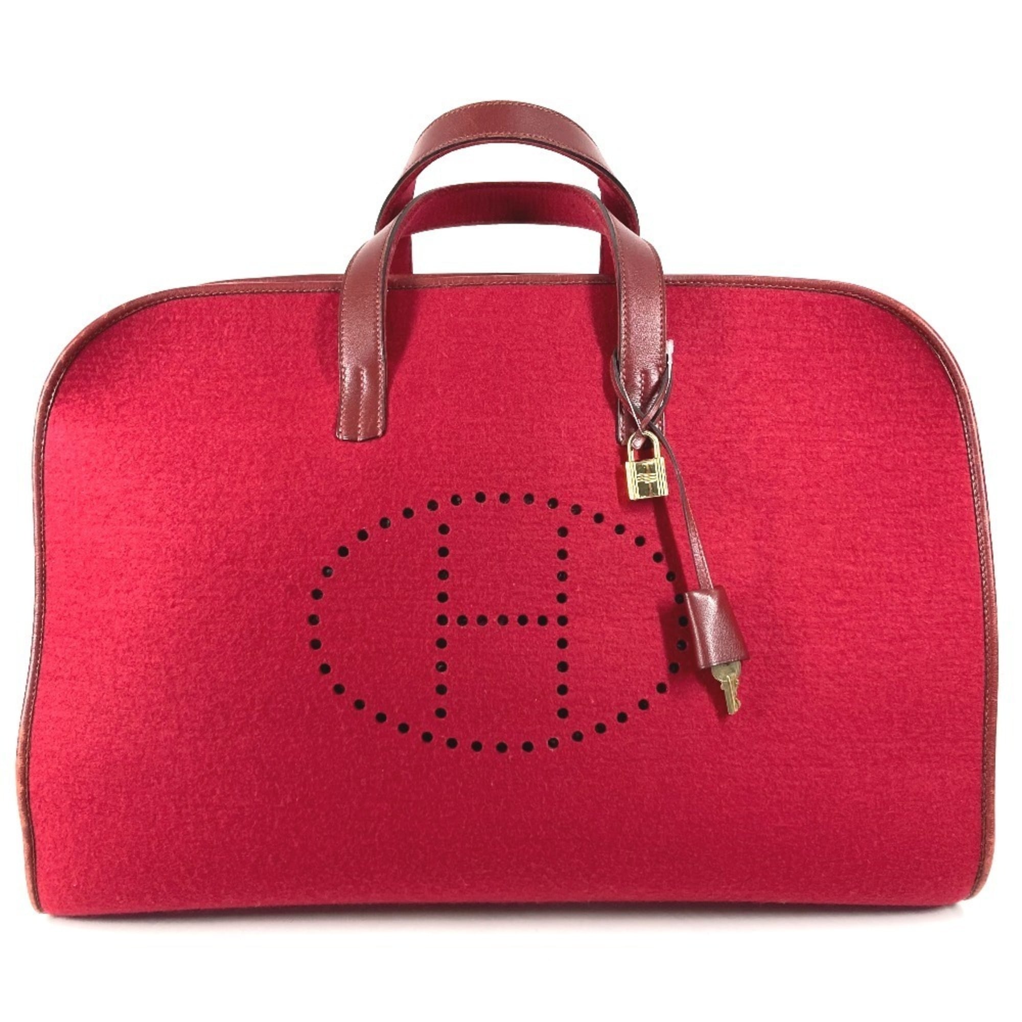 Hermes Red Color Felt Leather Boston Bag (Pre-Owned)