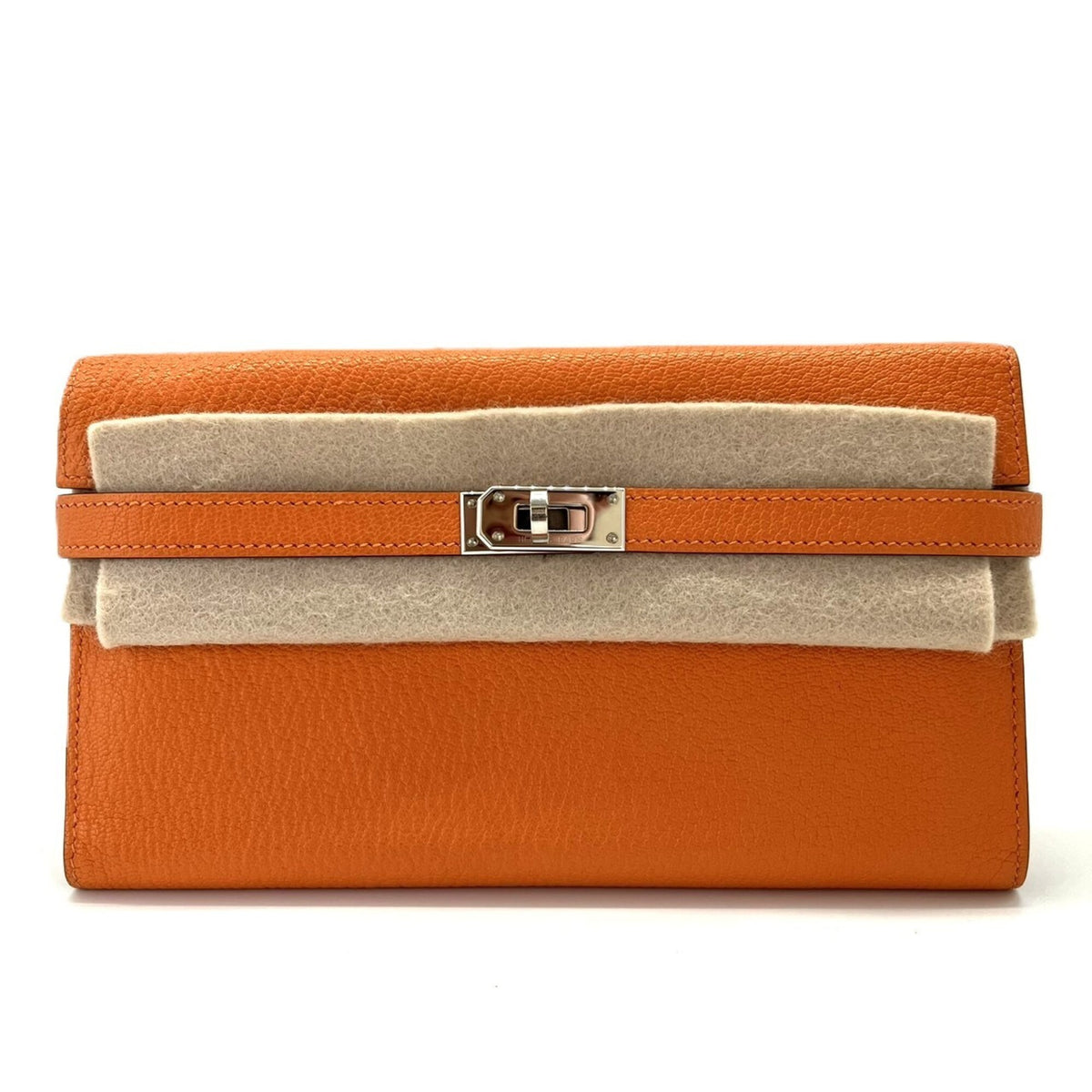 Hermes Orange Chevre Leather Long Wallet (Bi-Fold) (Pre-Owned)