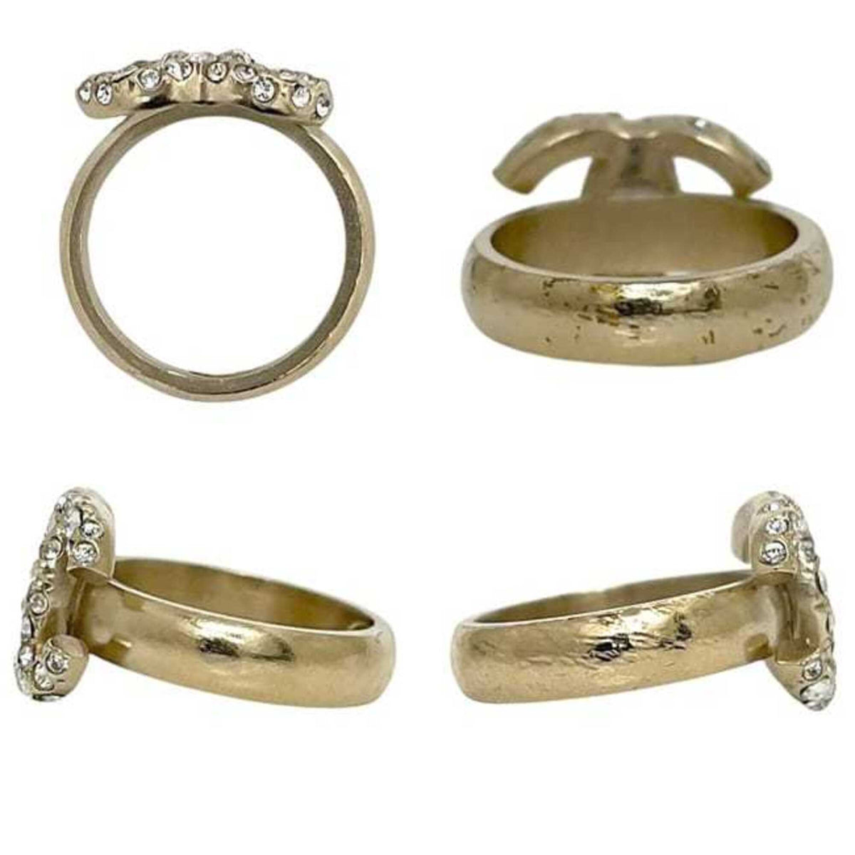 Chanel Gold Gold Plating Rhinestone Band Ring (Pre-Owned)