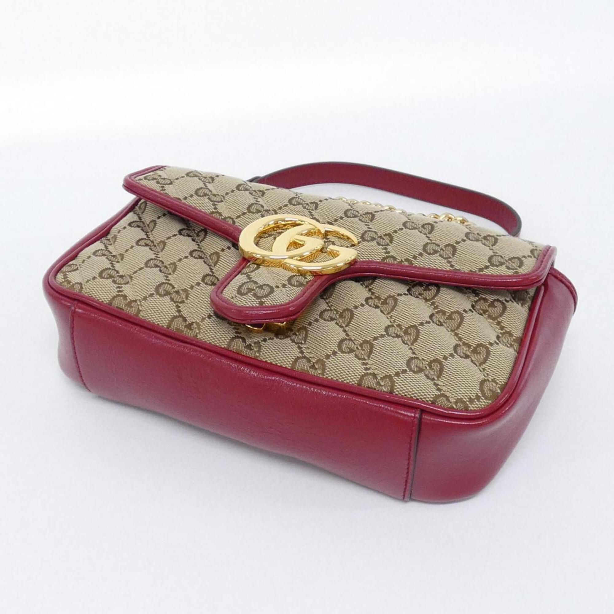 Gucci Beige Red Color Gg Canvas Leather Shoulder Bag (Pre-Owned)