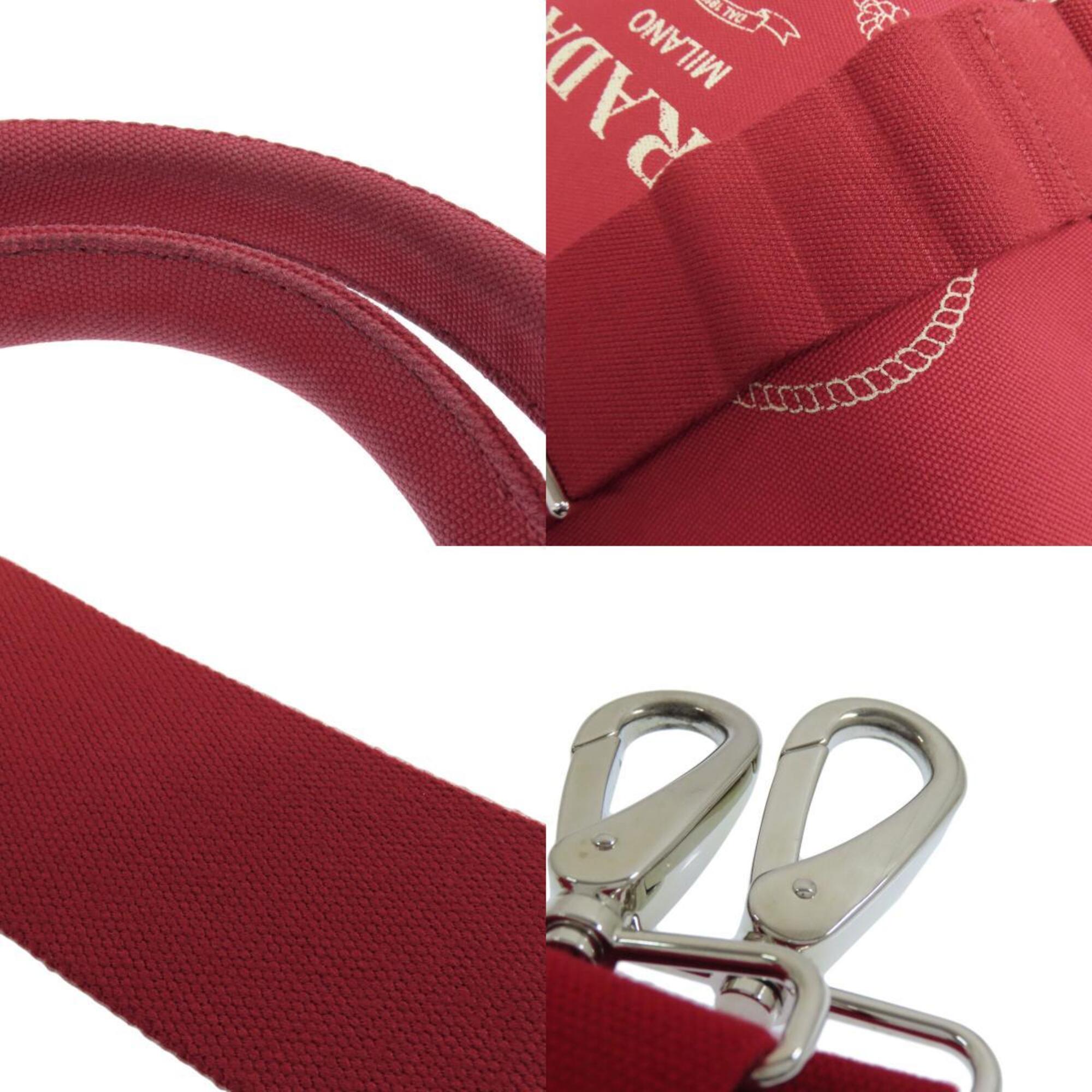 Prada Canapa Red Color Canvas Tote Bag (Pre-Owned)