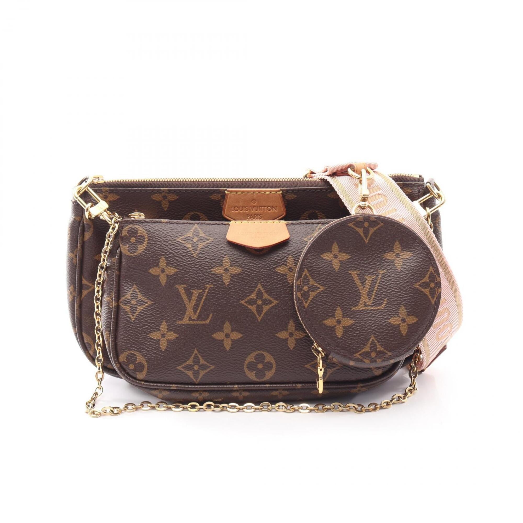 Louis Vuitton Monogram Brown Pink Coated Canvas Leather Pochette Shoulder Bag (Pre-Owned)
