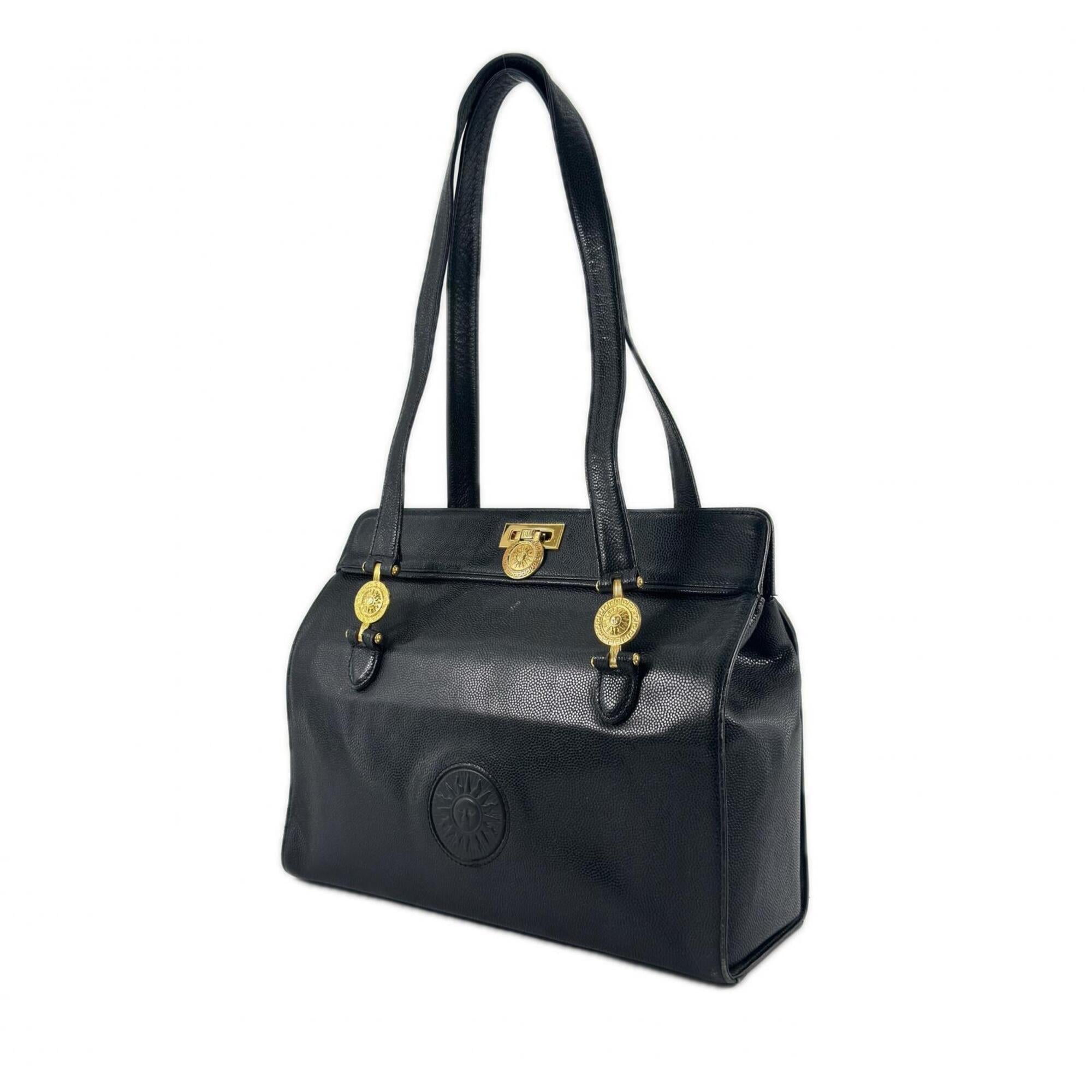 Versace Black Leather Tote Bag (Pre-Owned)