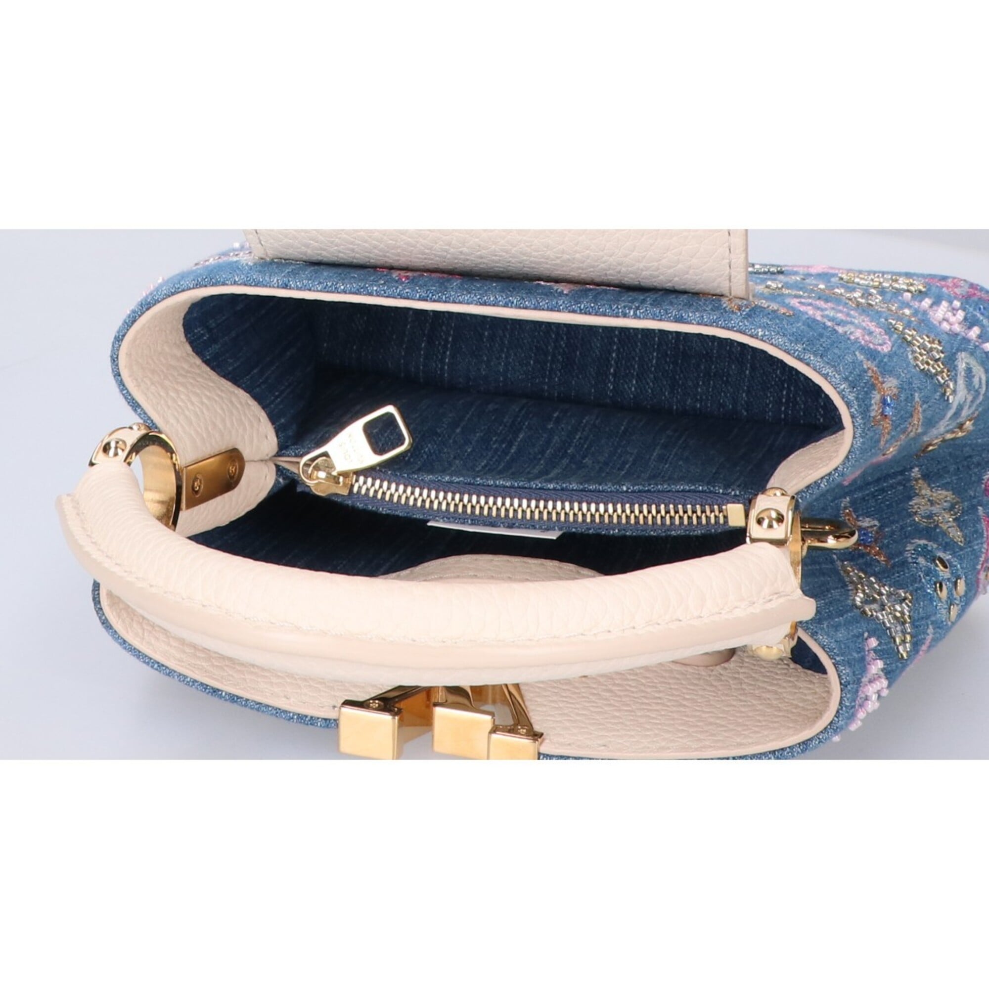 Louis Vuitton Blue Cream Leather Handbag Shoulder Bag (Pre-Owned)