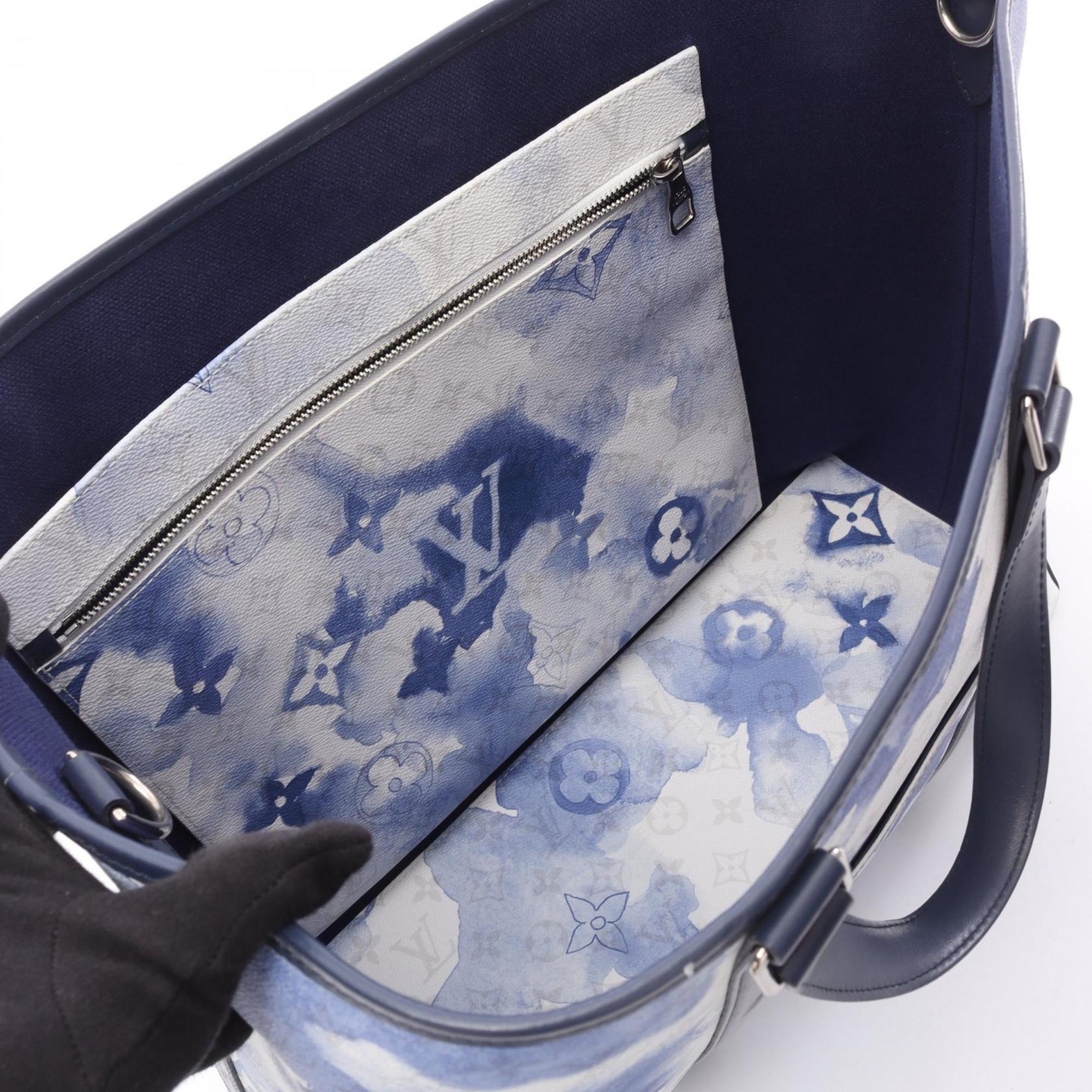 Louis Vuitton Blue White Coated Canvas Leather Handbag Tote Bag (Pre-Owned)