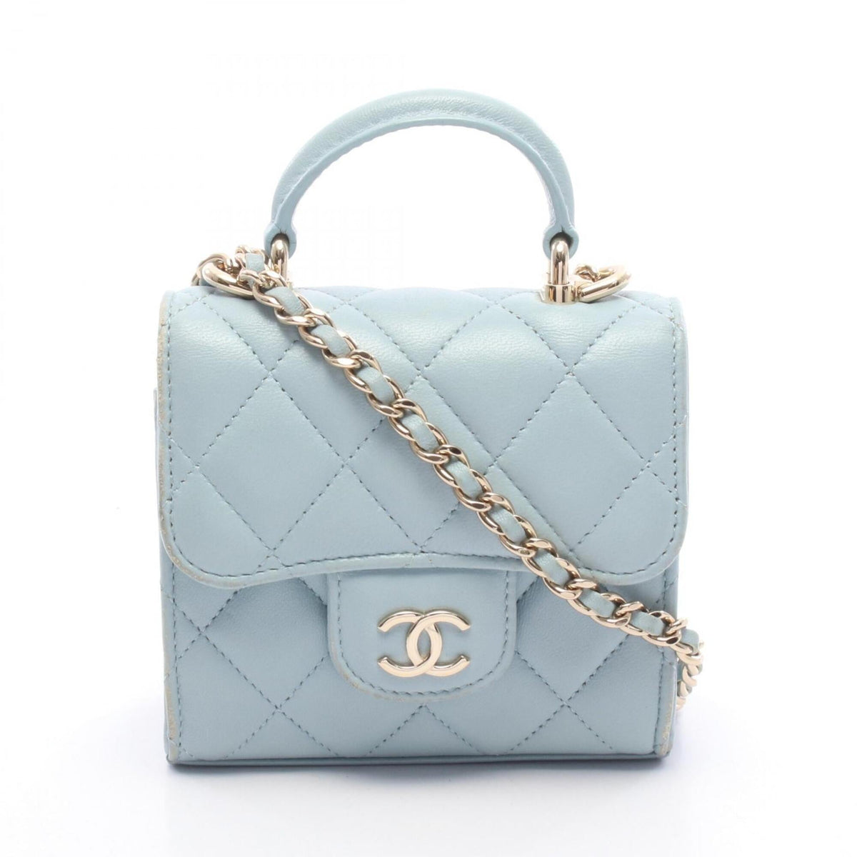 Chanel Blue Leather Handbag Shoulder Bag (Pre-Owned)