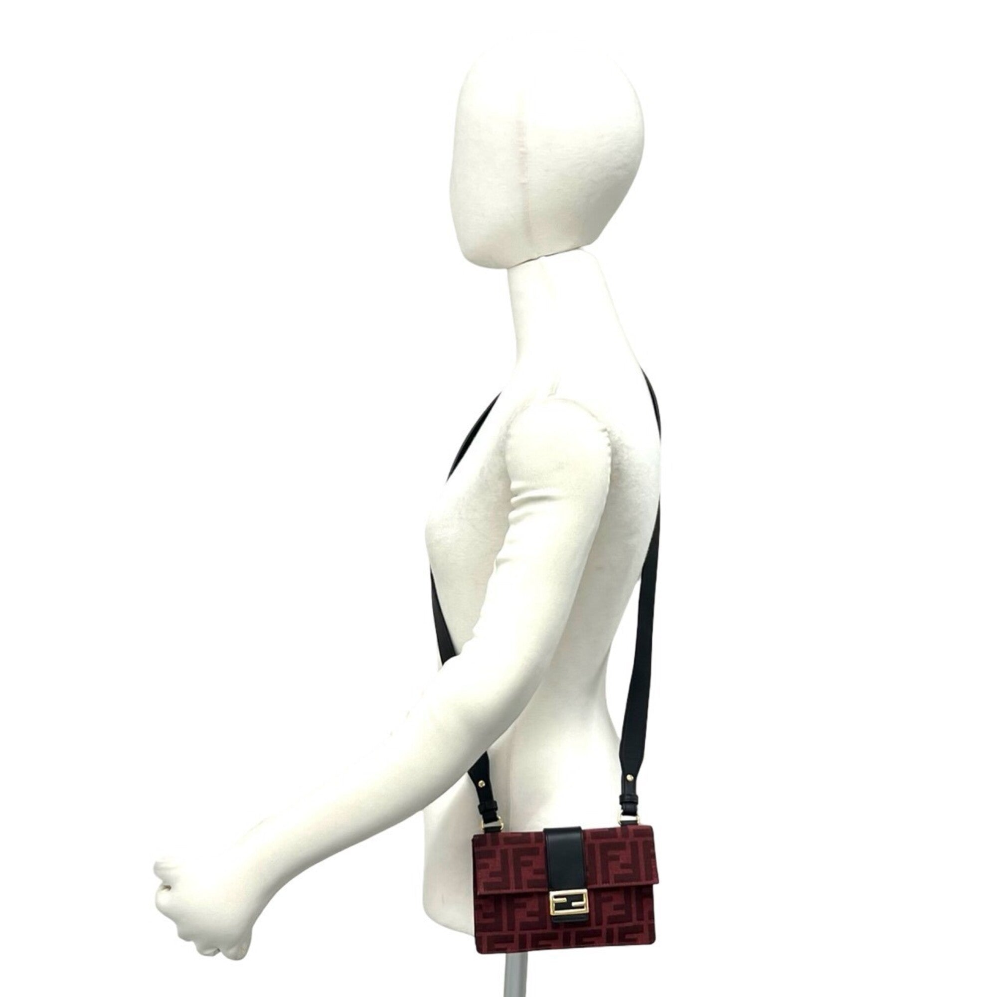 Fendi Black Red Color Canvas Leather Shoulder Bag (Pre-Owned)