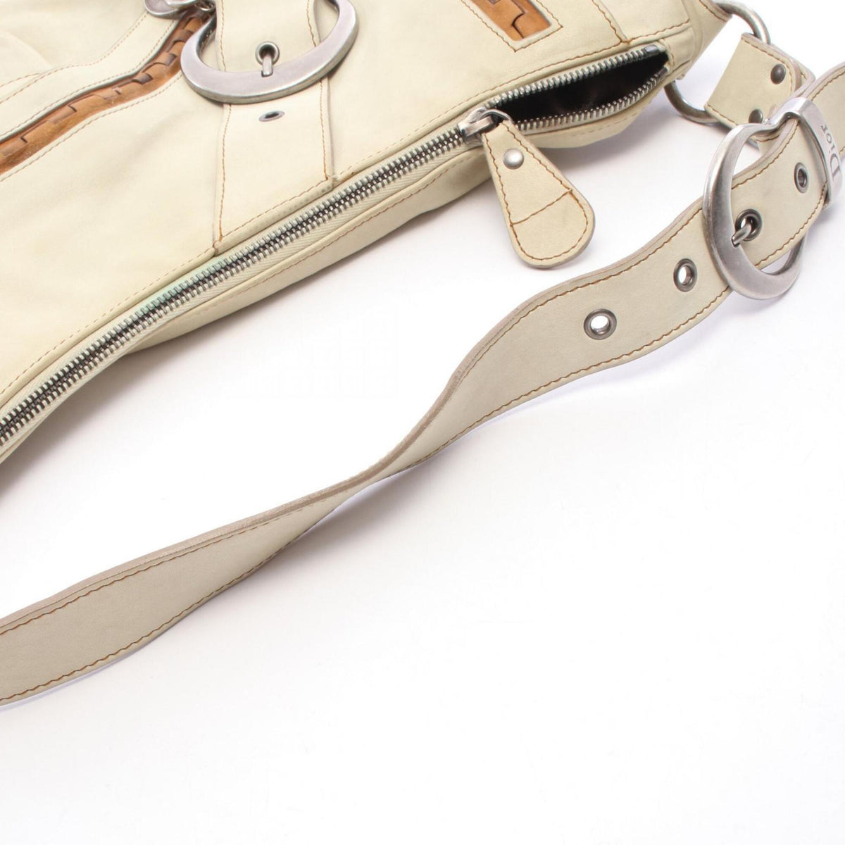 Christian Dior Brown Ivory Leather Handbag Shoulder Bag (Pre-Owned)