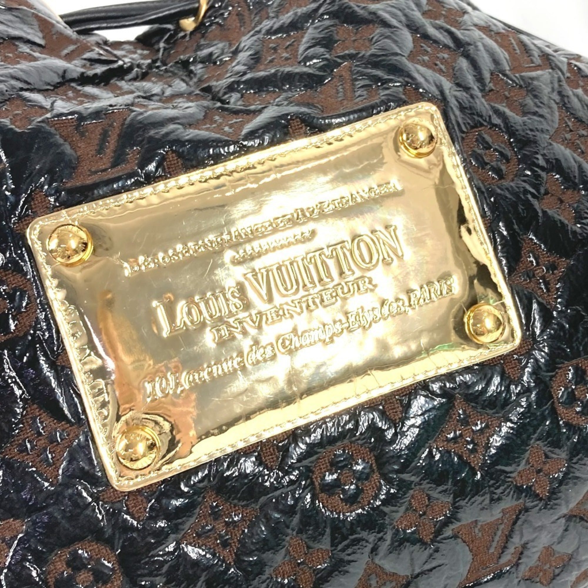 Louis Vuitton Black Brown Leather Canvas Vinyl Shoulder Bag Tote Bag (Pre-Owned)