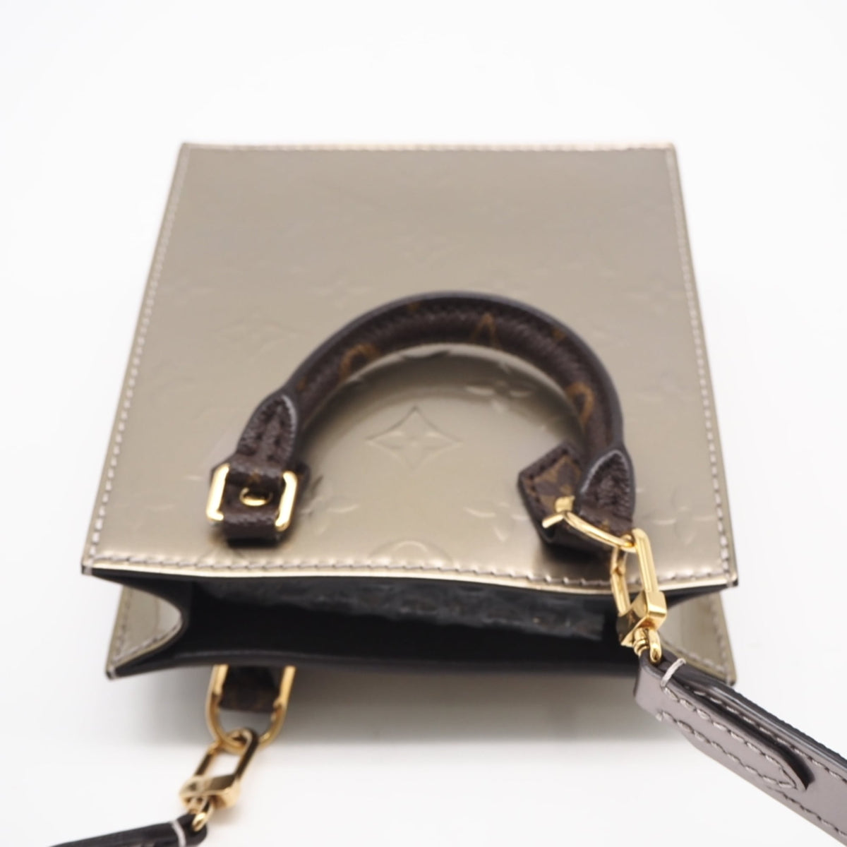 Louis Vuitton Gold Brown Patent Leather Coated Canvas Shoulder Bag (Pre-Owned)